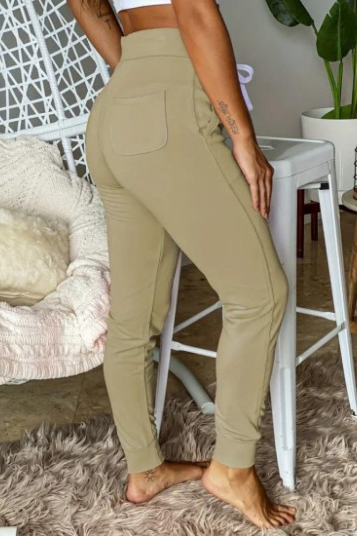 Madonna Yaka Viskon Crop Cepli İki İplik Eşofman Takım Bej