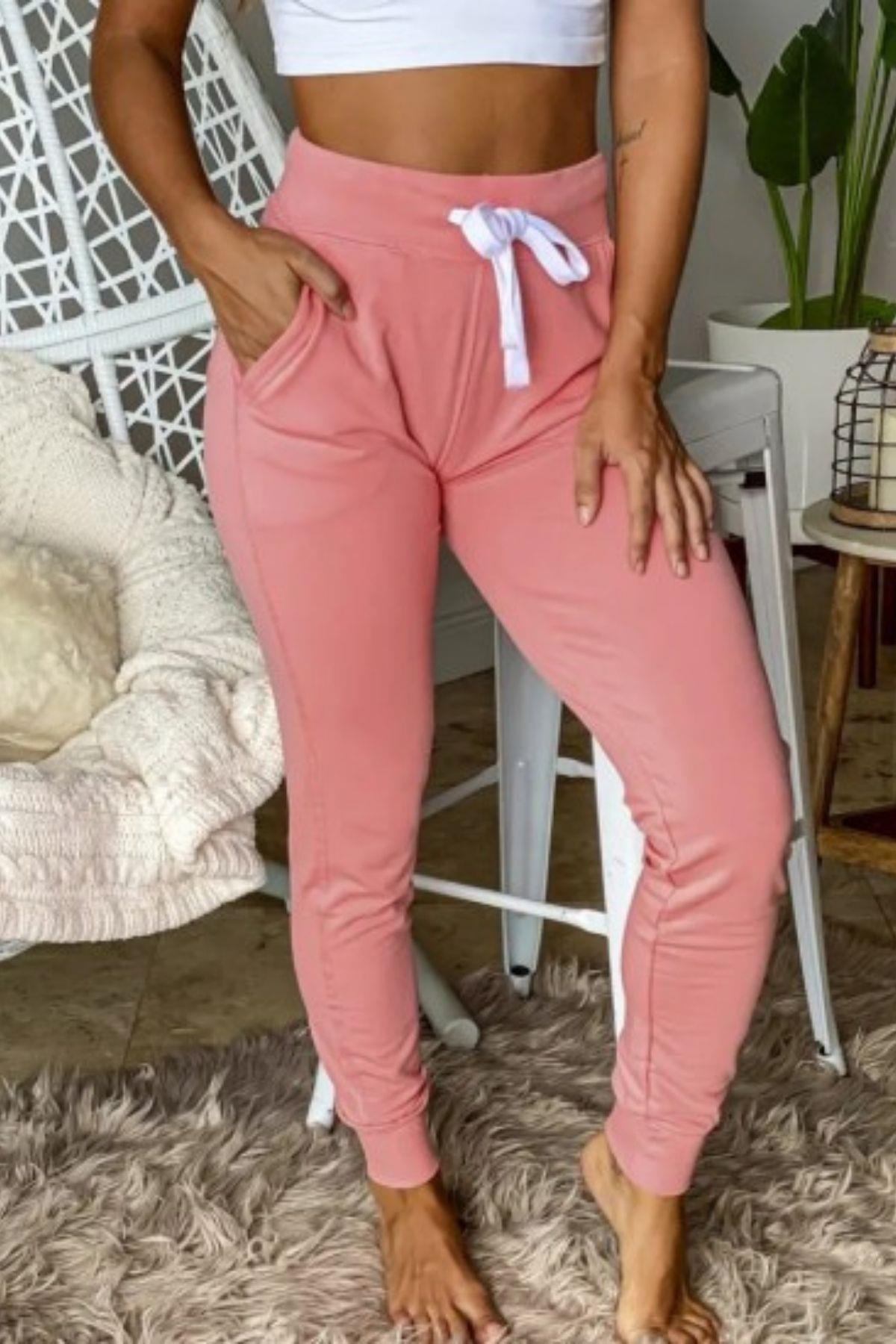 Madonna Yaka Viskon Crop Cepli İki İplik Eşofman Takım Pembe