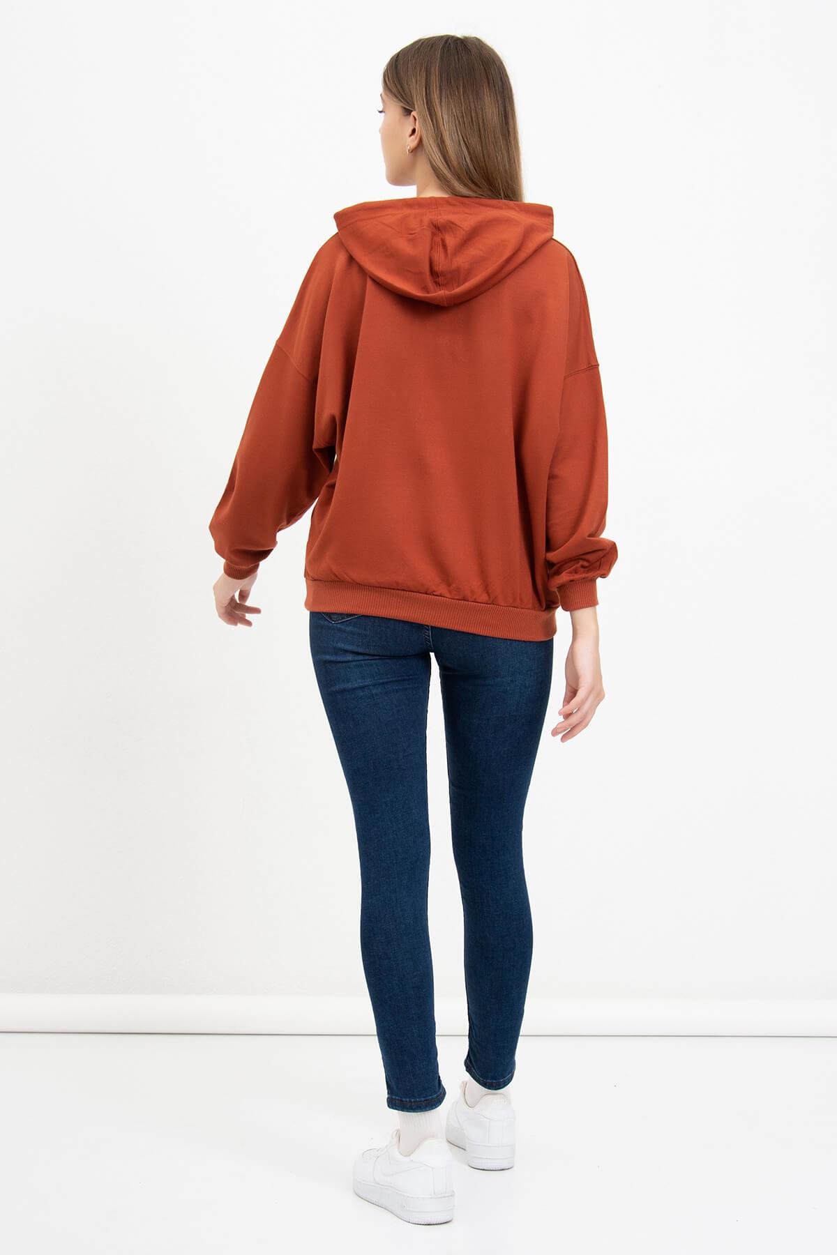 Meow Baskılı Sweatshirt Kiremit