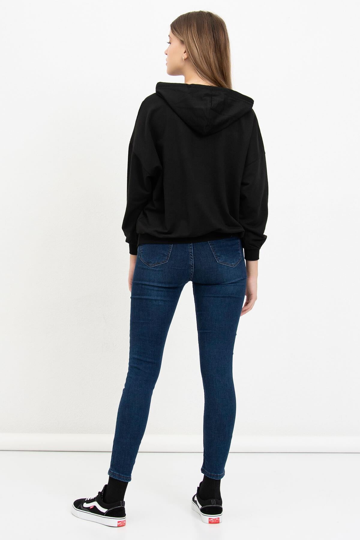 Meow Baskılı Sweatshirt Siyah