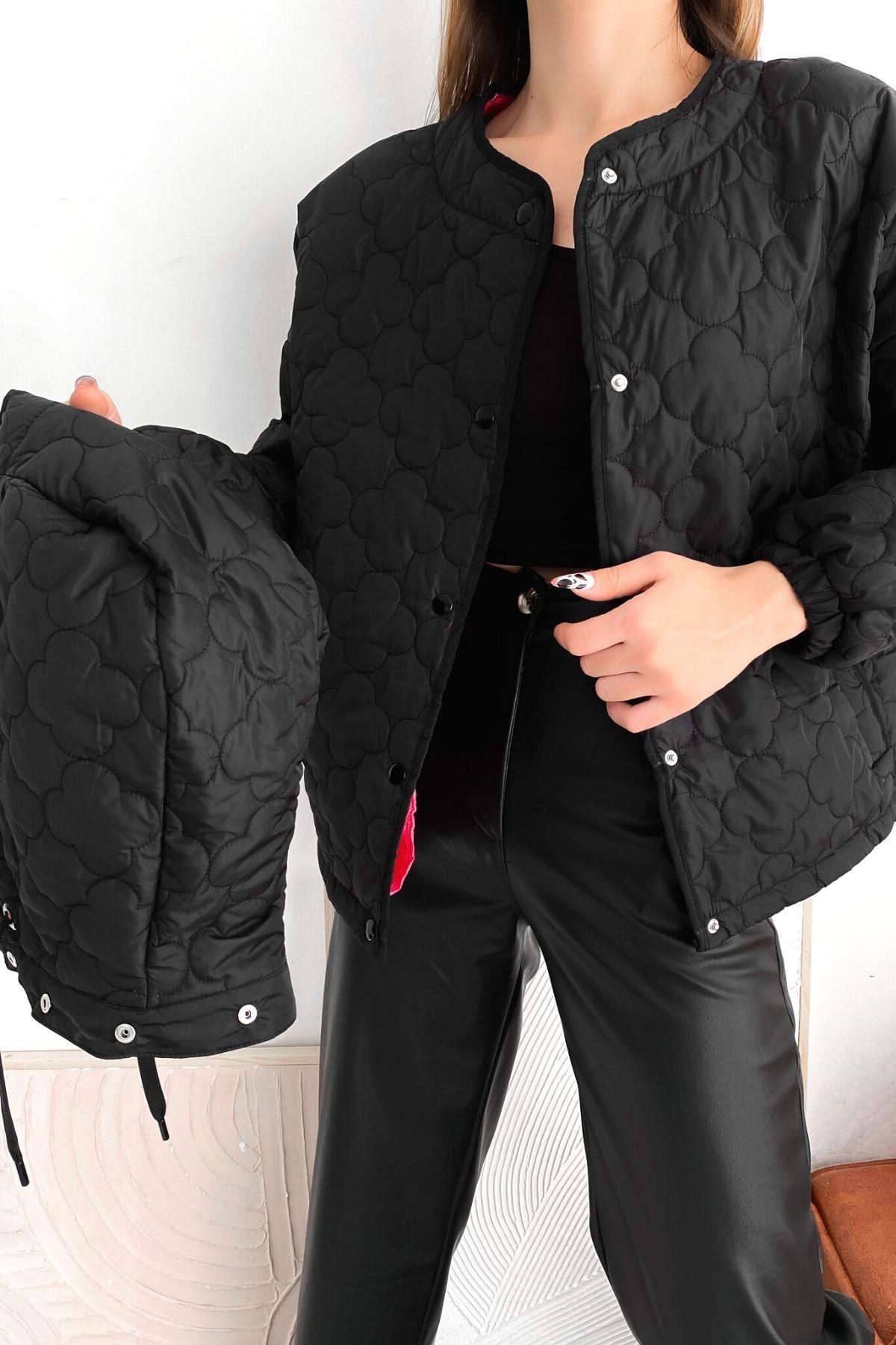 Mevsimlik Kapitone Çıtçıtlı Mont Siyah