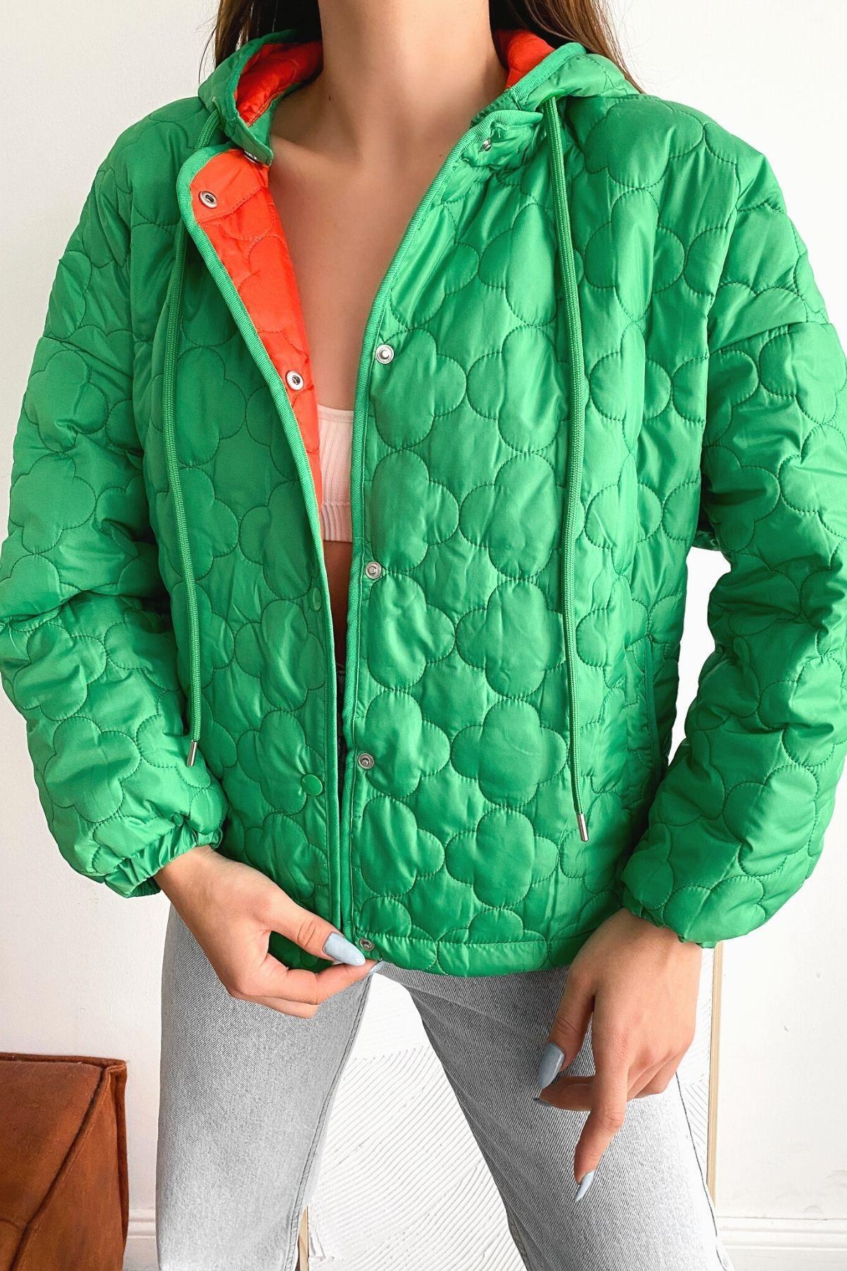 Mevsimlik Kapitone Çıtçıtlı Mont Yeşil