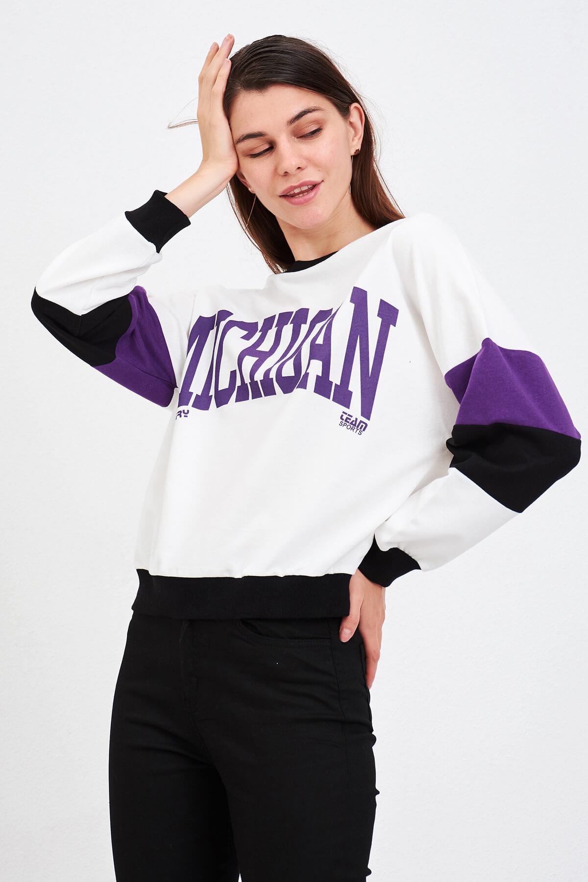 Michigan Baskılı Sweat Mor