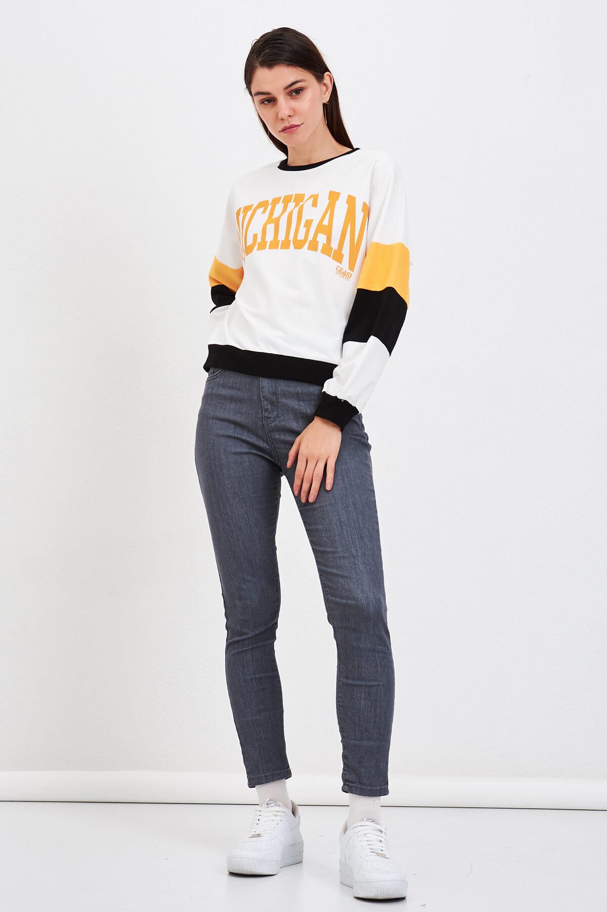 Michigan Baskılı Sweat Sarı