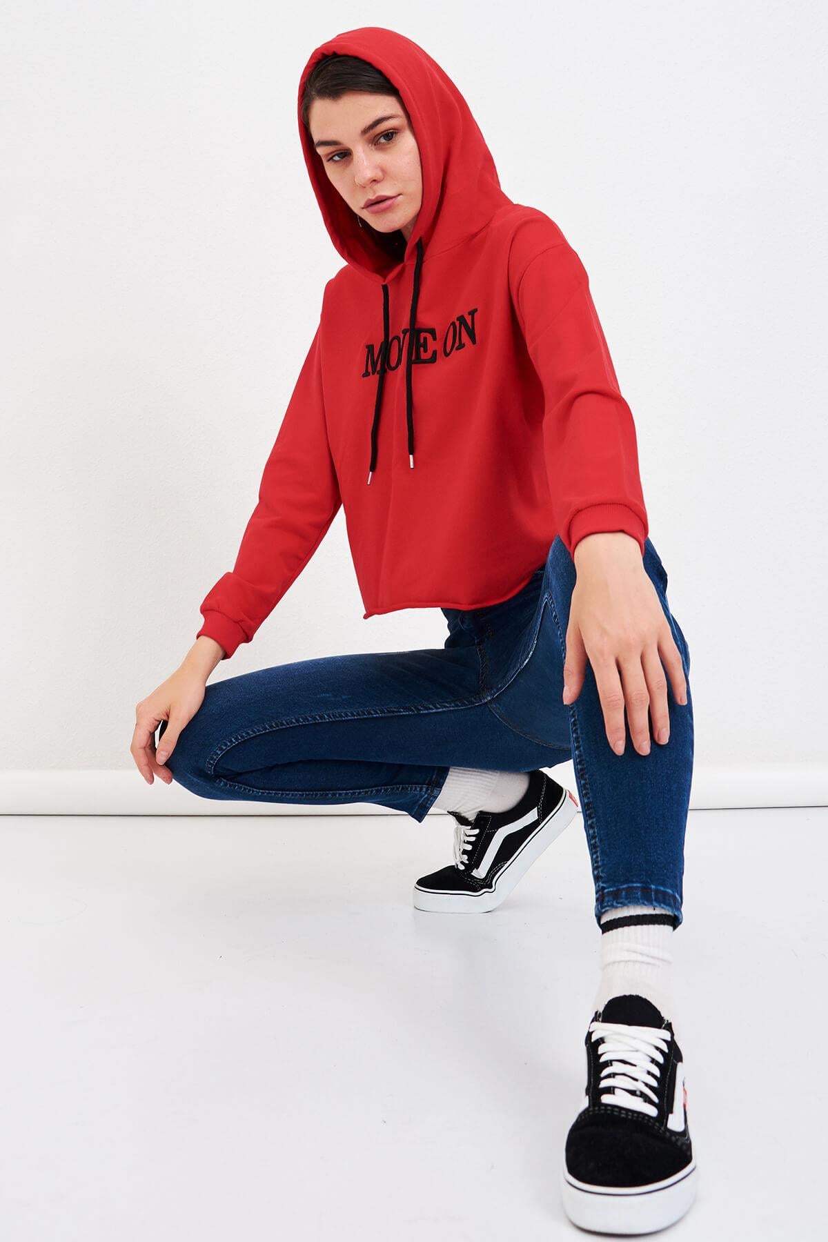 Nakışlı Sweatshirt Kırmızı