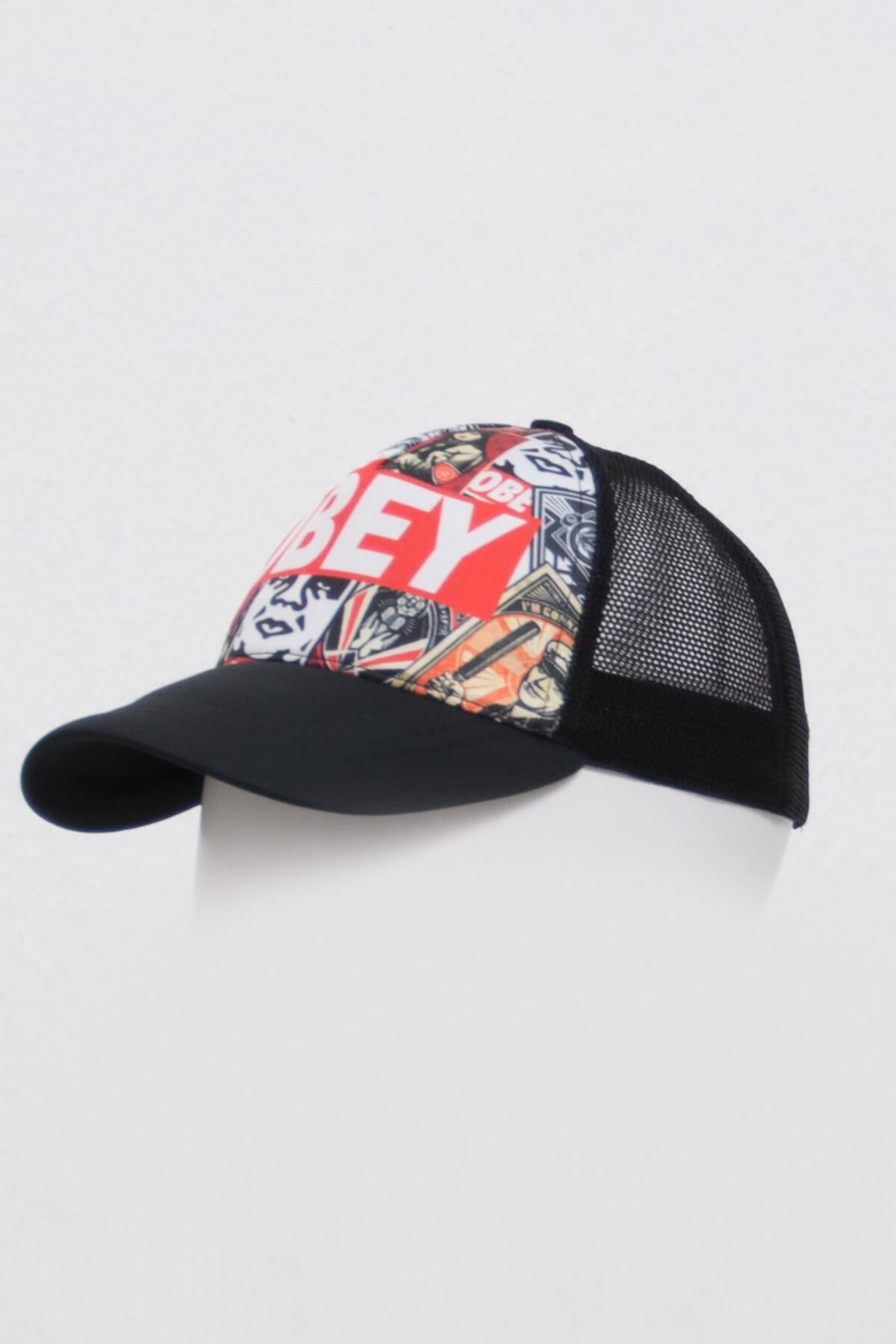 Obey Baskılı Dijital Şapka Siyah