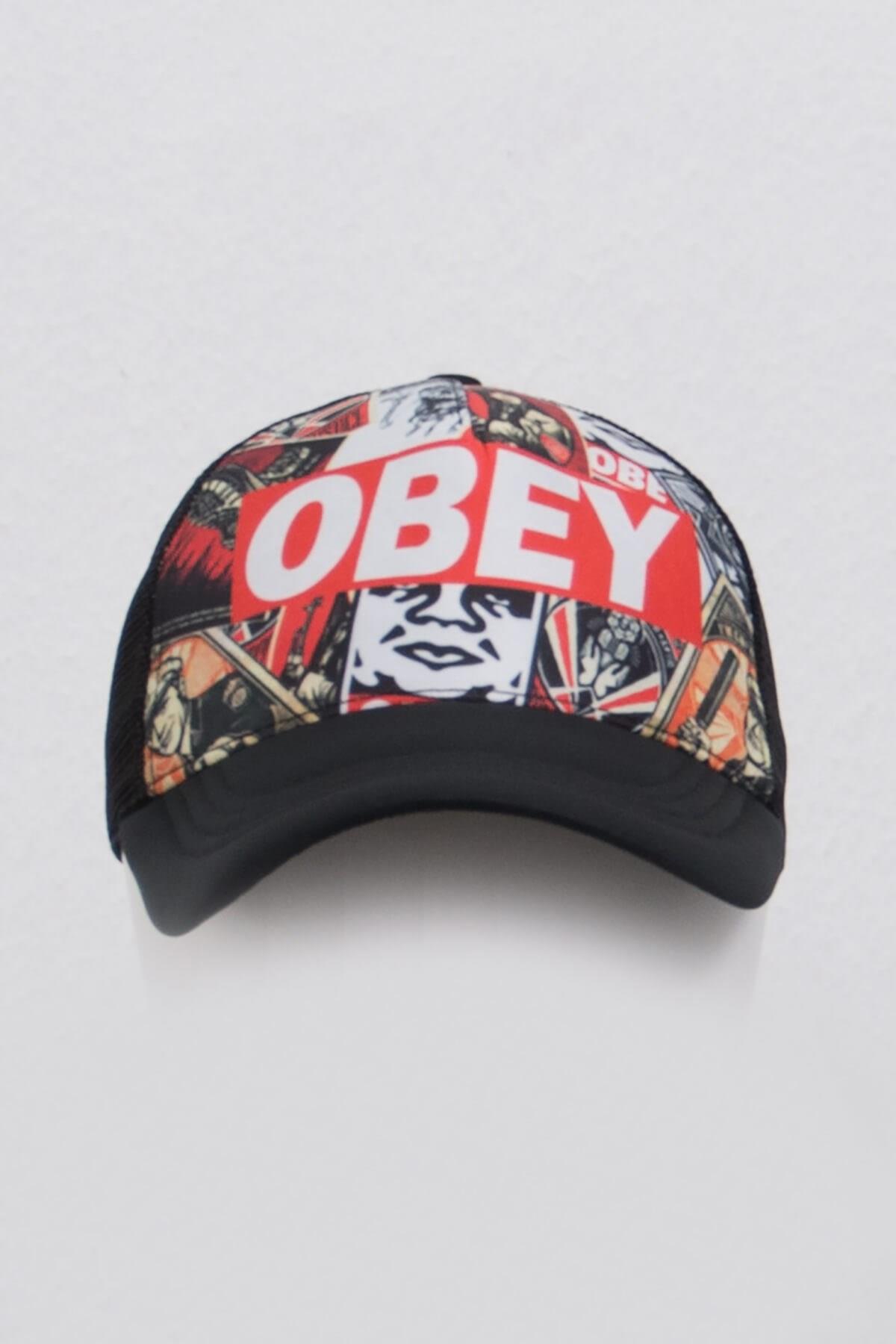 Obey Baskılı Dijital Şapka Siyah