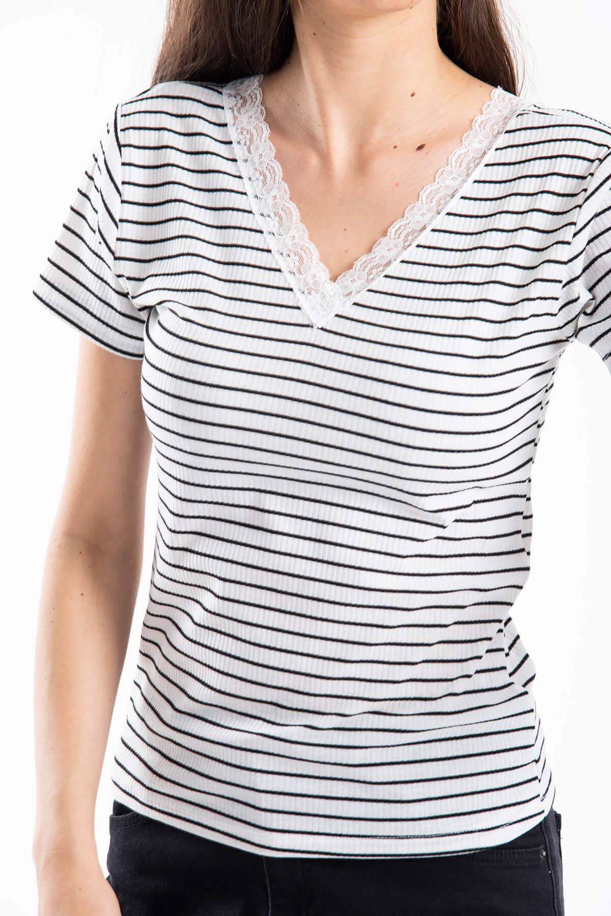 Ön Arka V Yaka Kaşkorse T-Shirt Beyaz