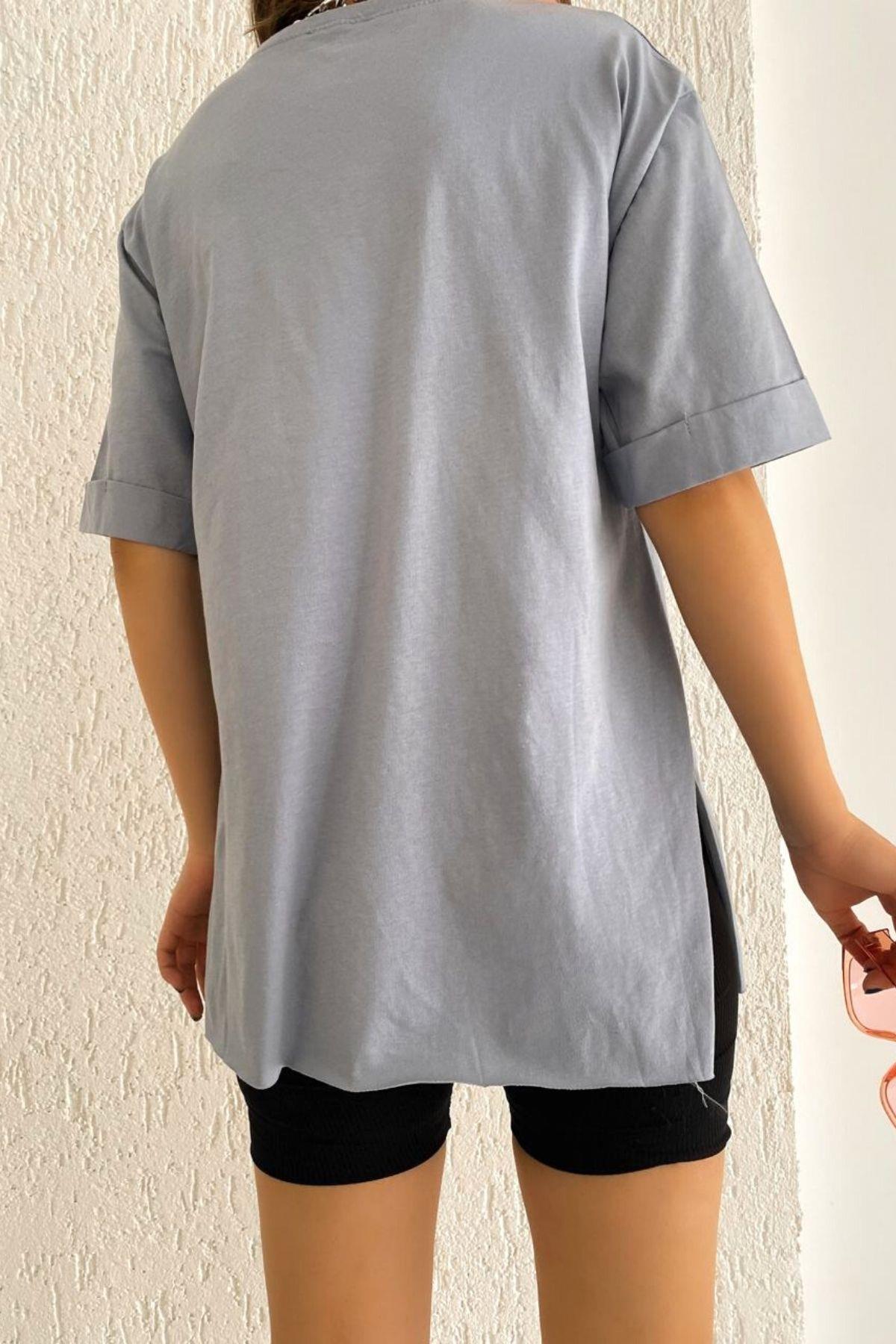 Oversize Basic T-Shirt Gri