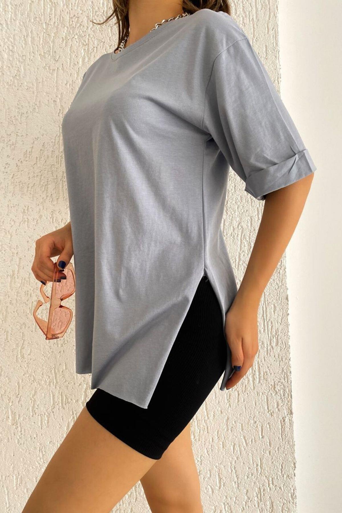 Oversize Basic T-Shirt Gri