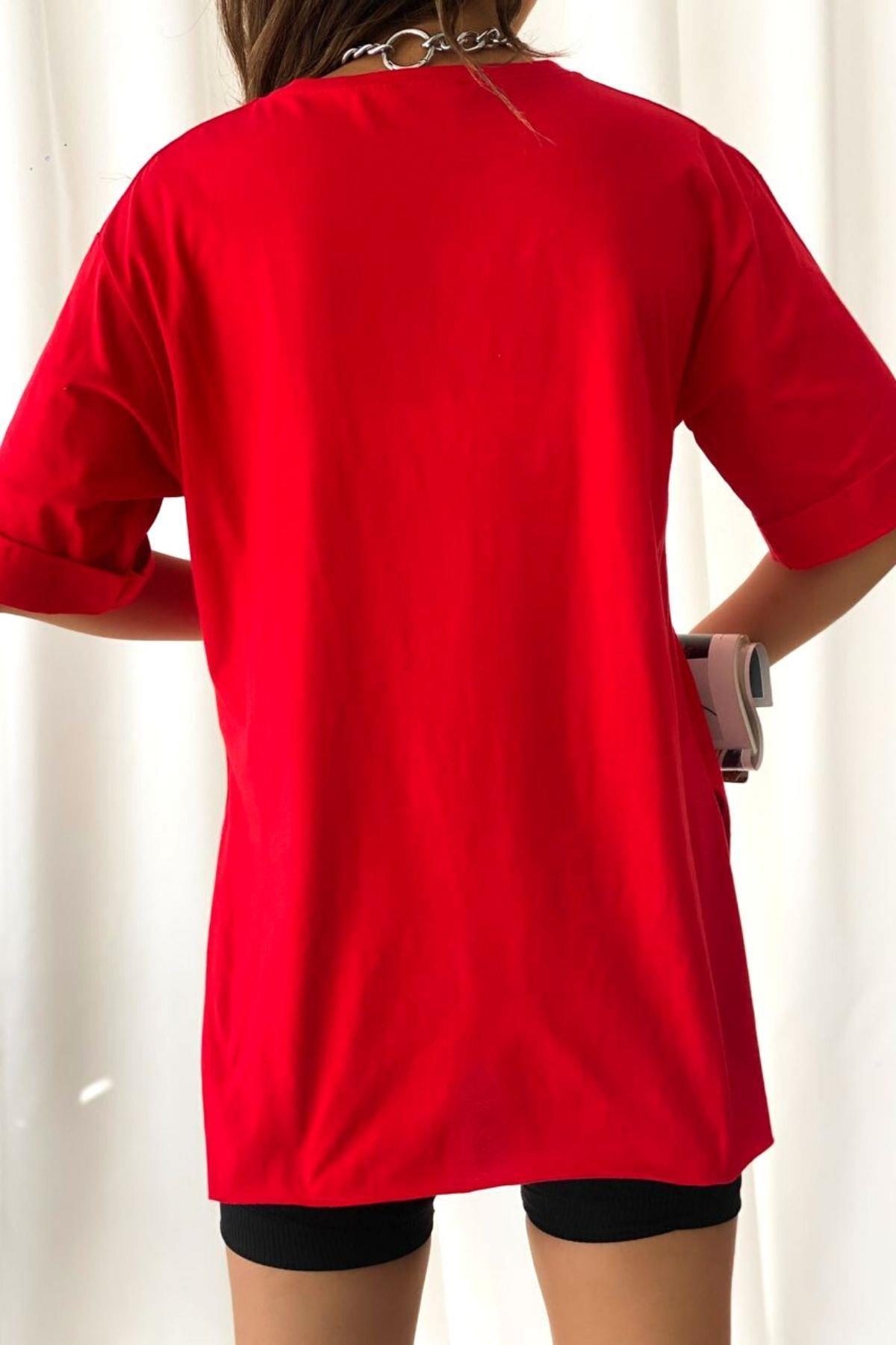 Oversize Basic T-Shirt Kırmızı