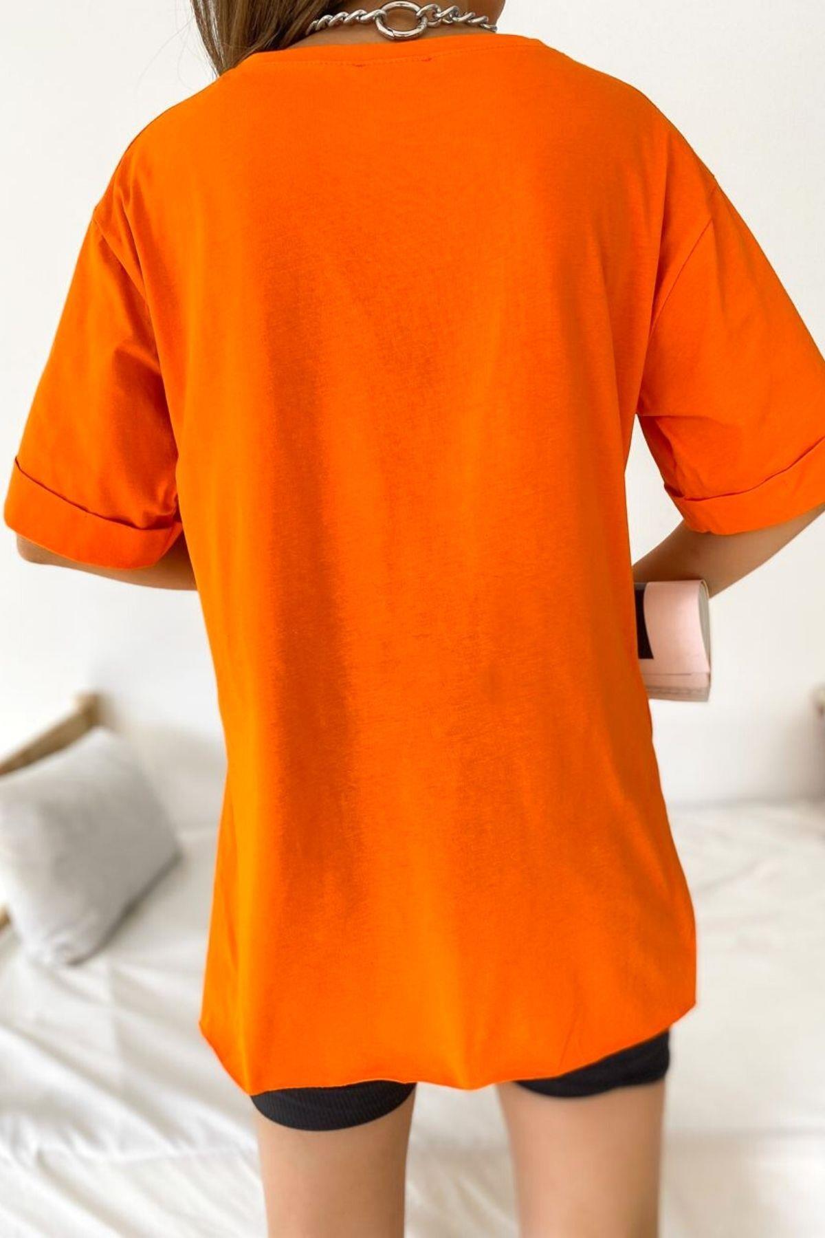 Oversize Basic T-Shirt Turuncu