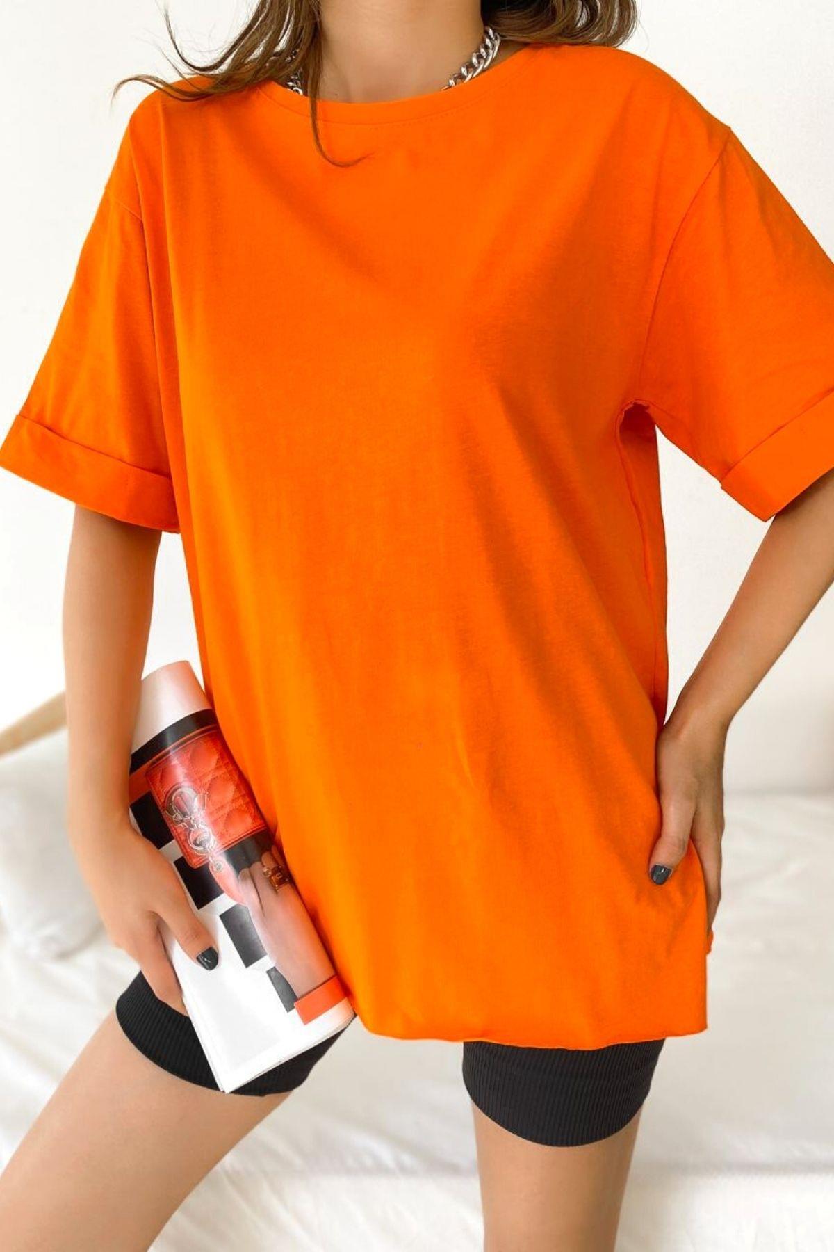Oversize Basic T-Shirt Turuncu