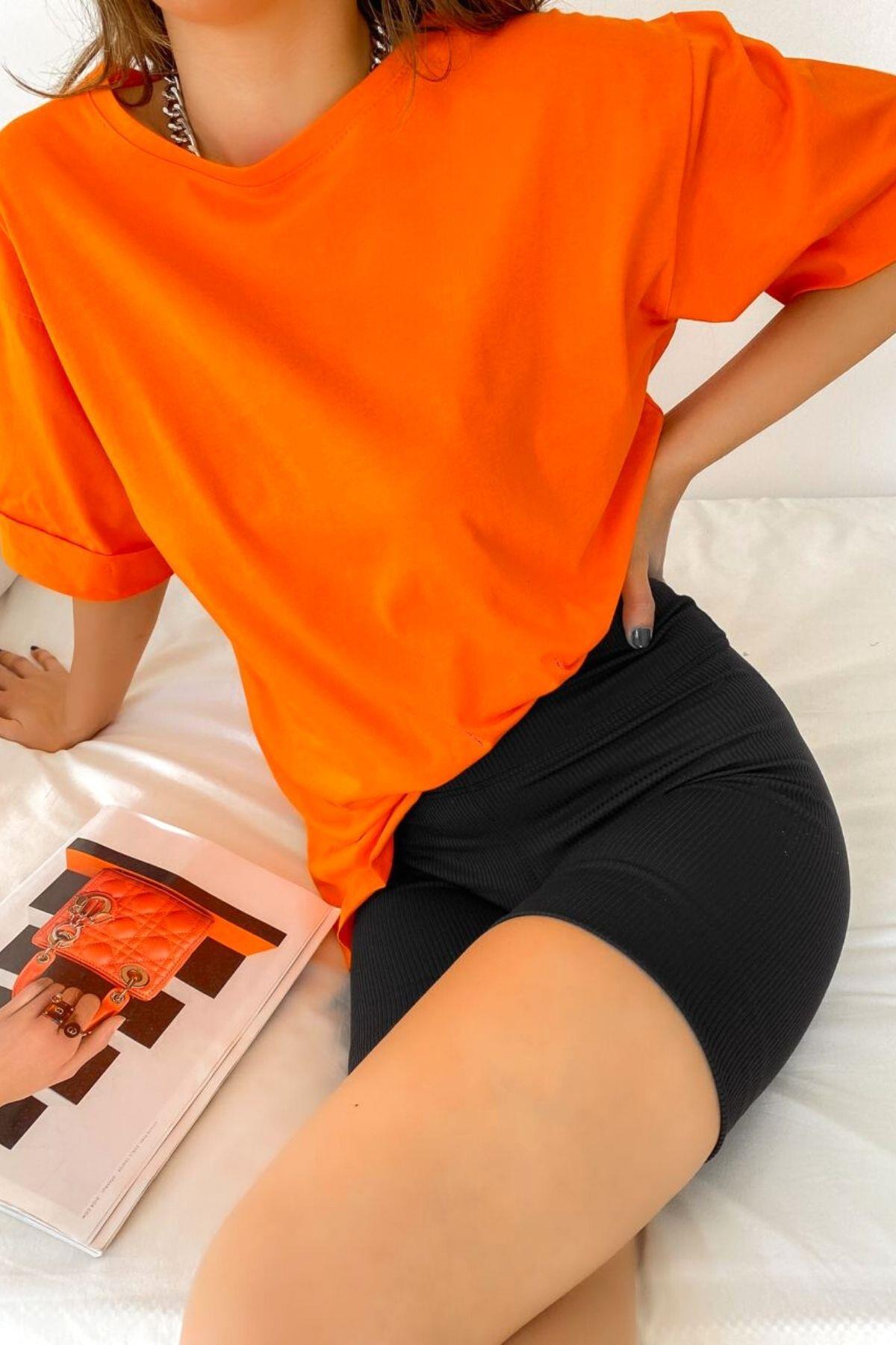 Oversize Basic T-Shirt Turuncu