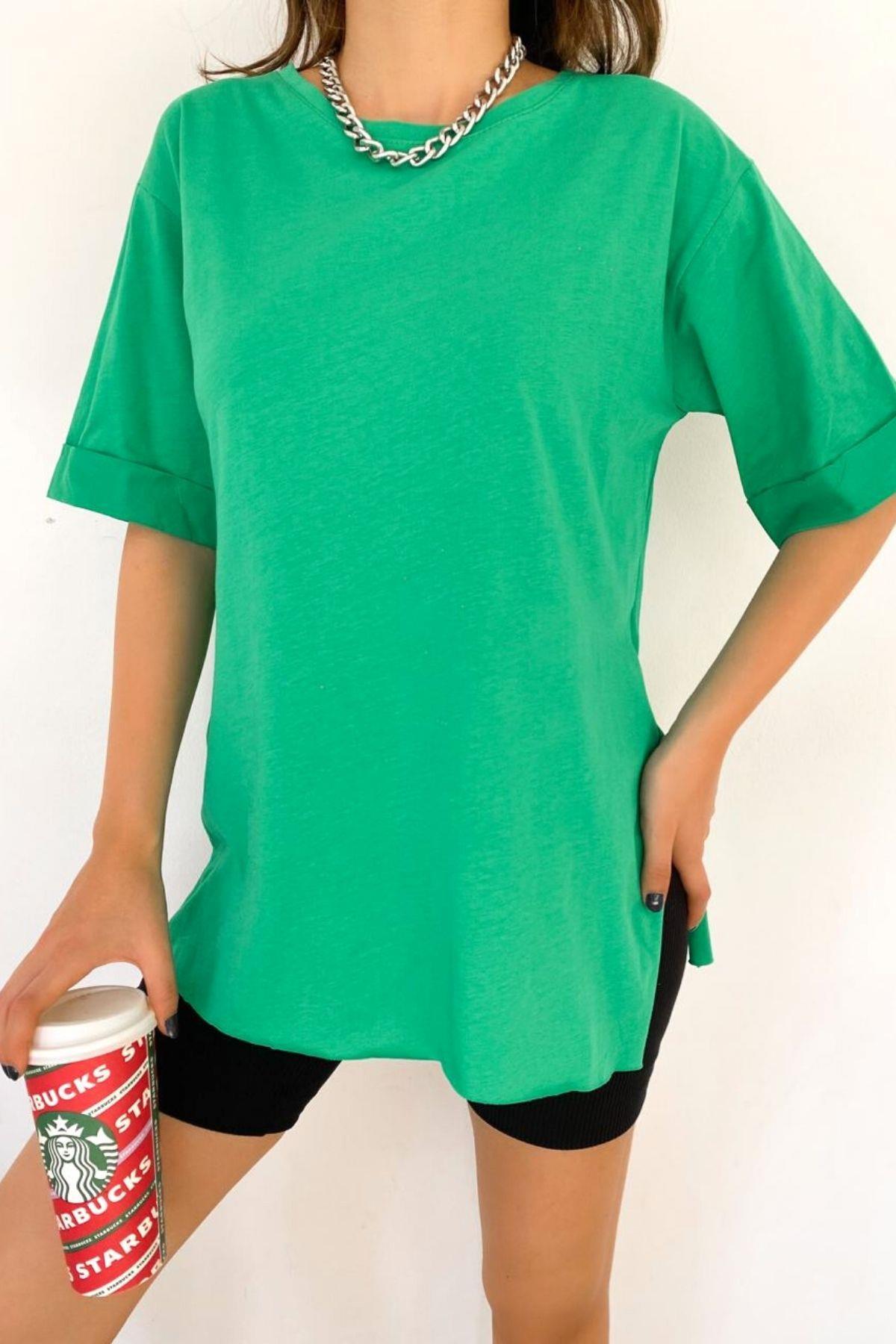 Oversize Basic T-Shirt Yeşil