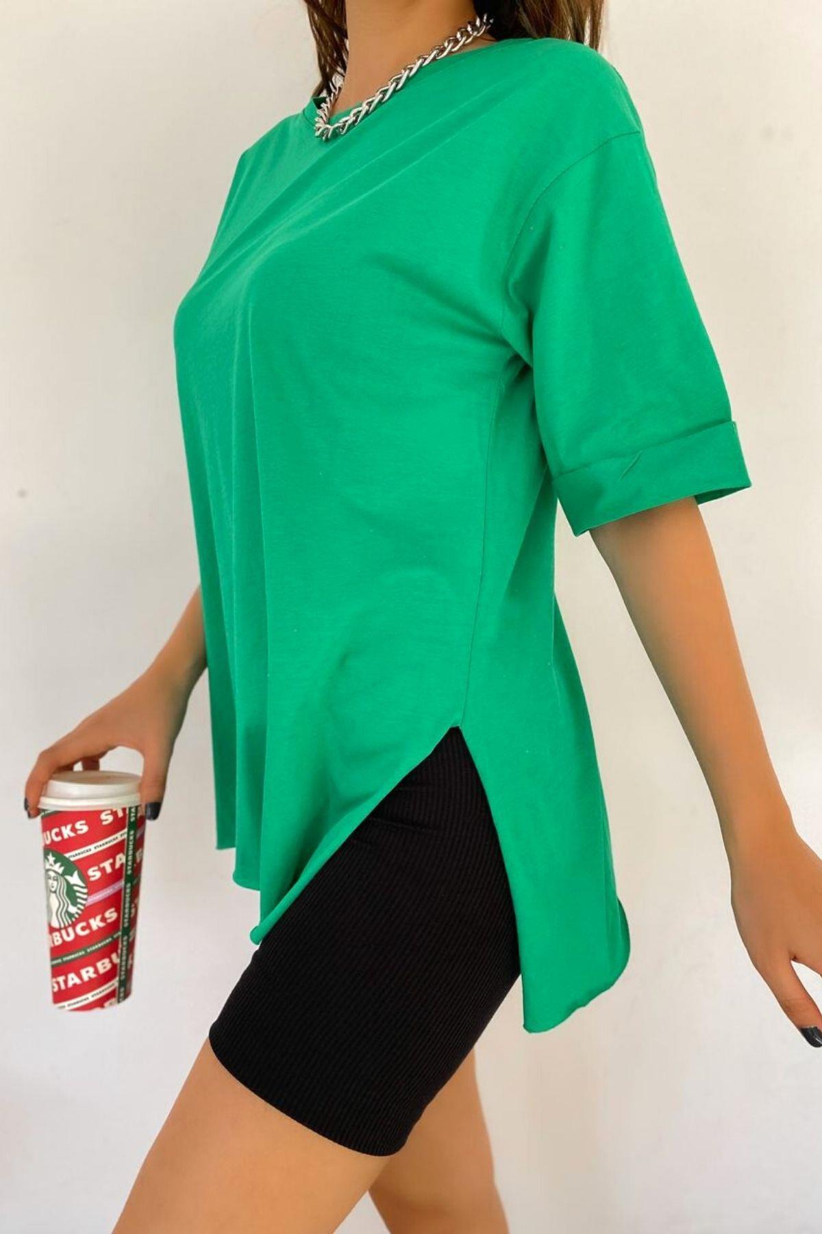 Oversize Basic T-Shirt Yeşil