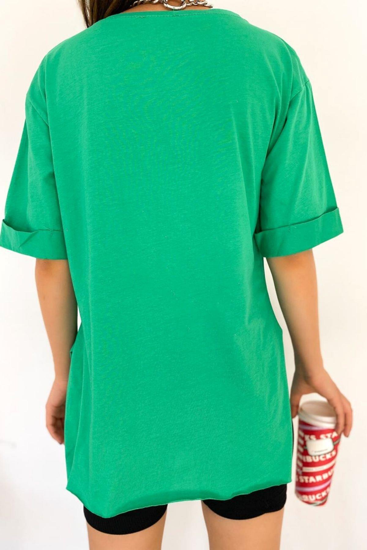 Oversize Basic T-Shirt Yeşil