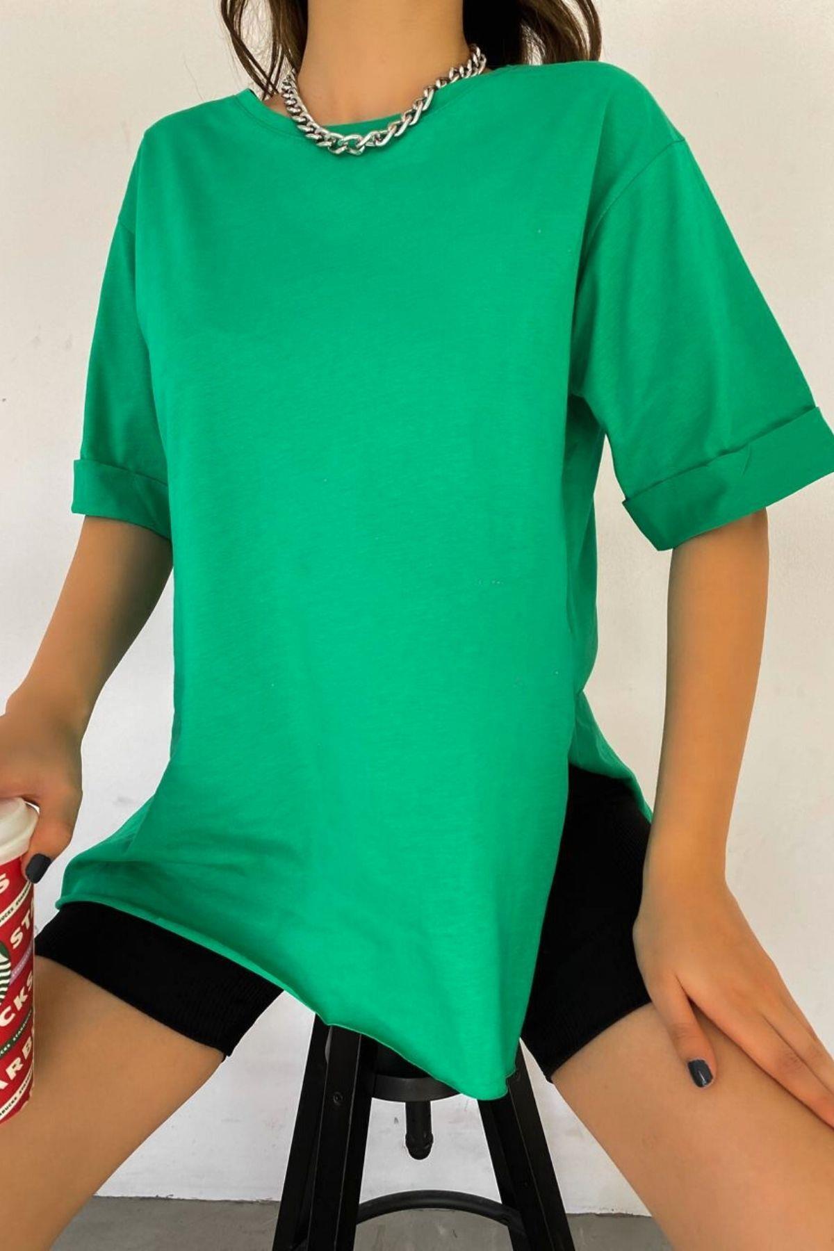Oversize Basic T-Shirt Yeşil