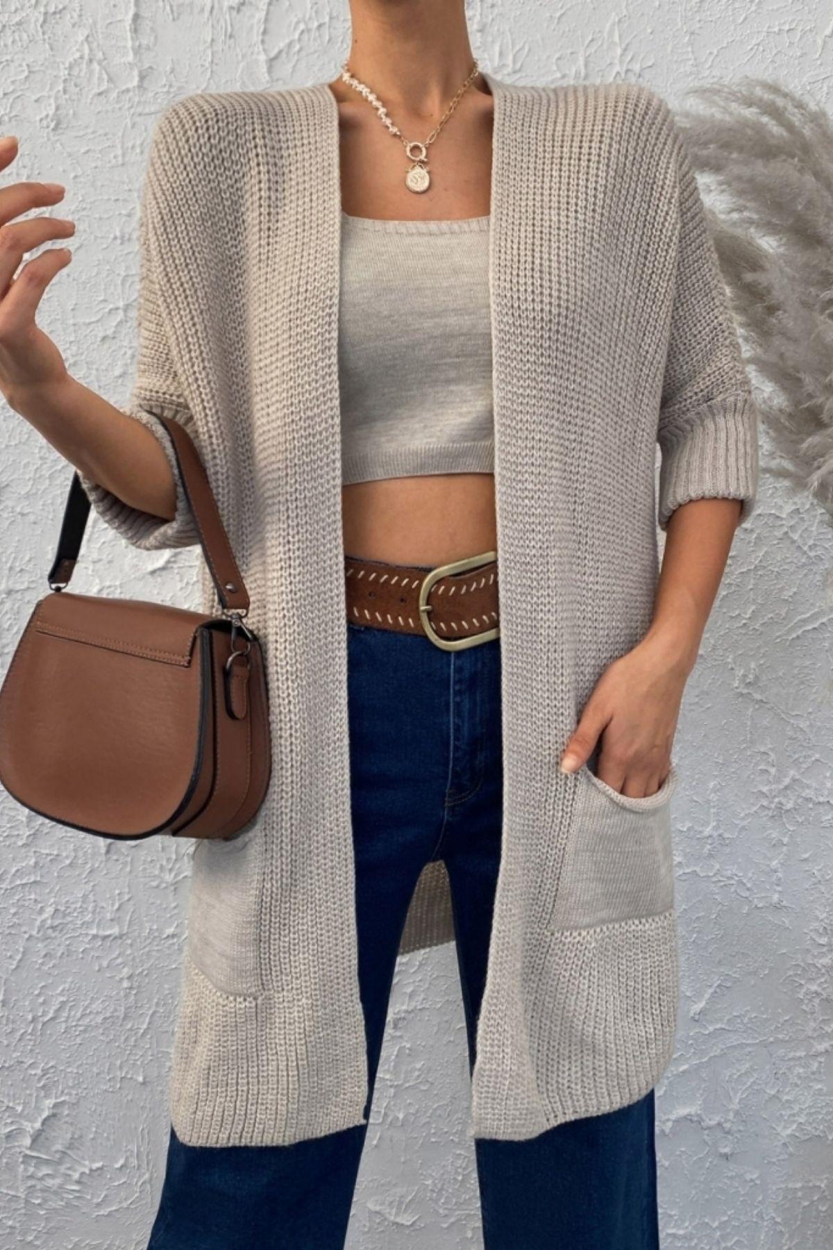 Oversize Cepli Salaş Triko Hırka