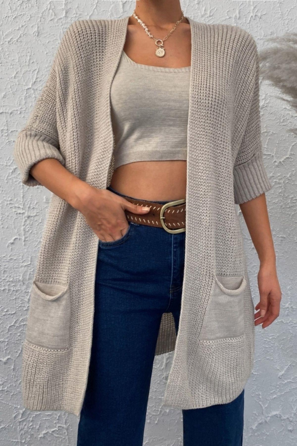 Oversize Cepli Salaş Triko Hırka