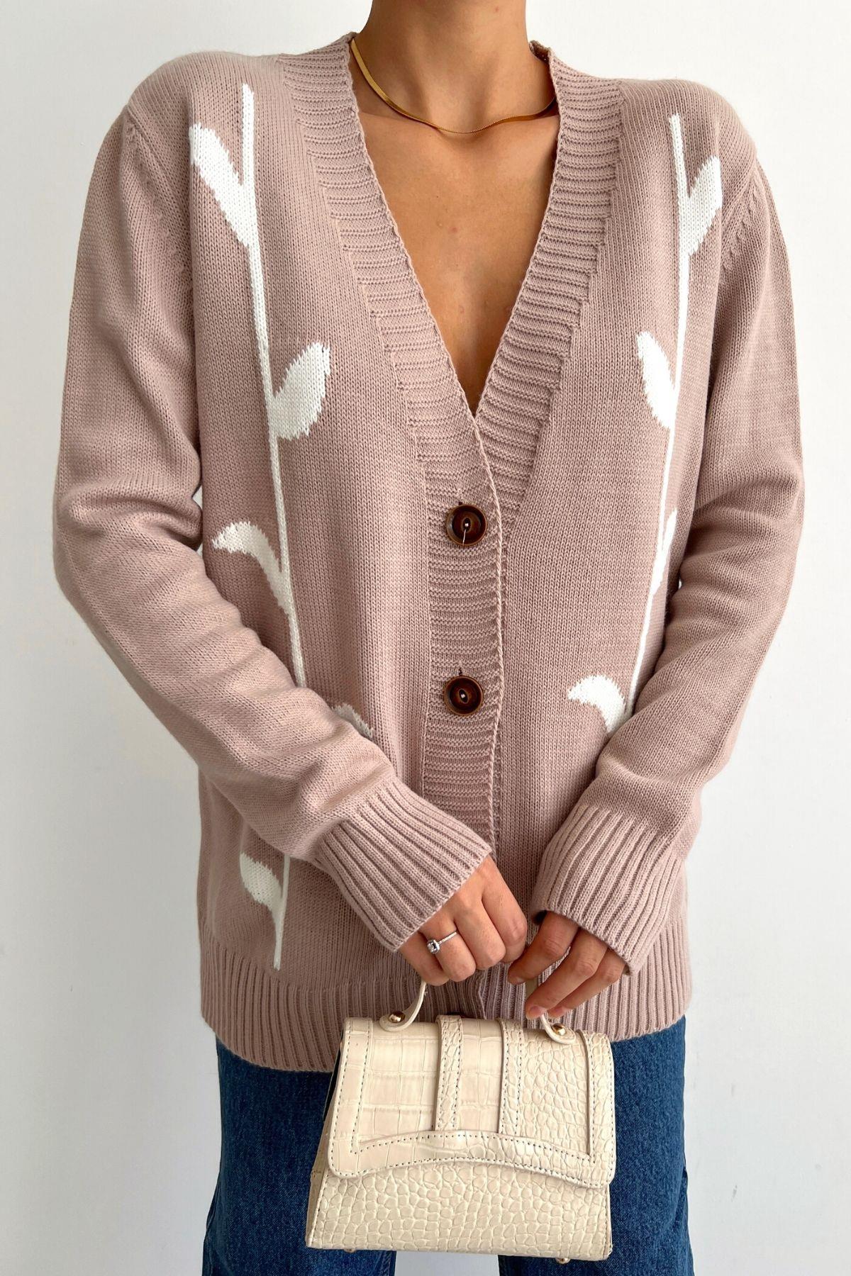 Oversize Düğmeli Hırka Vizon