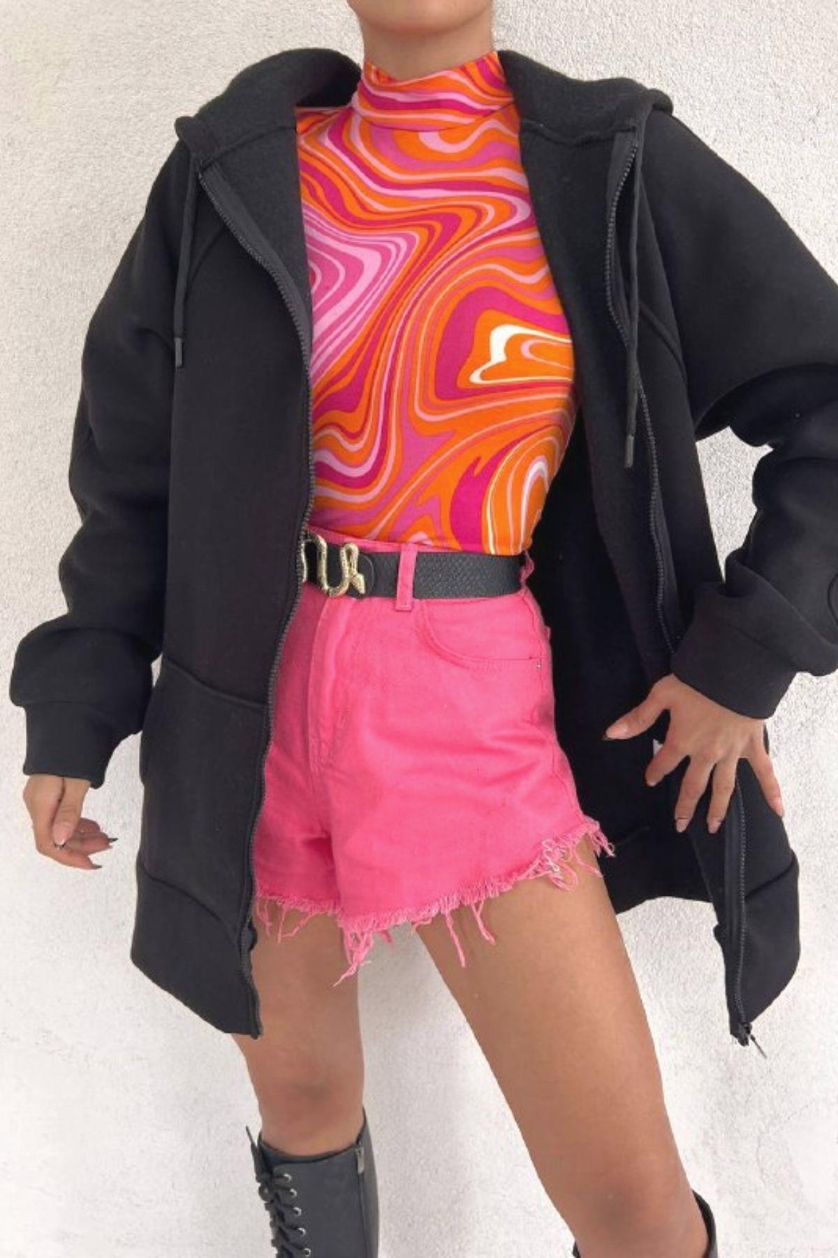 Oversize Fermuarlı Kalın Sweat Siyah