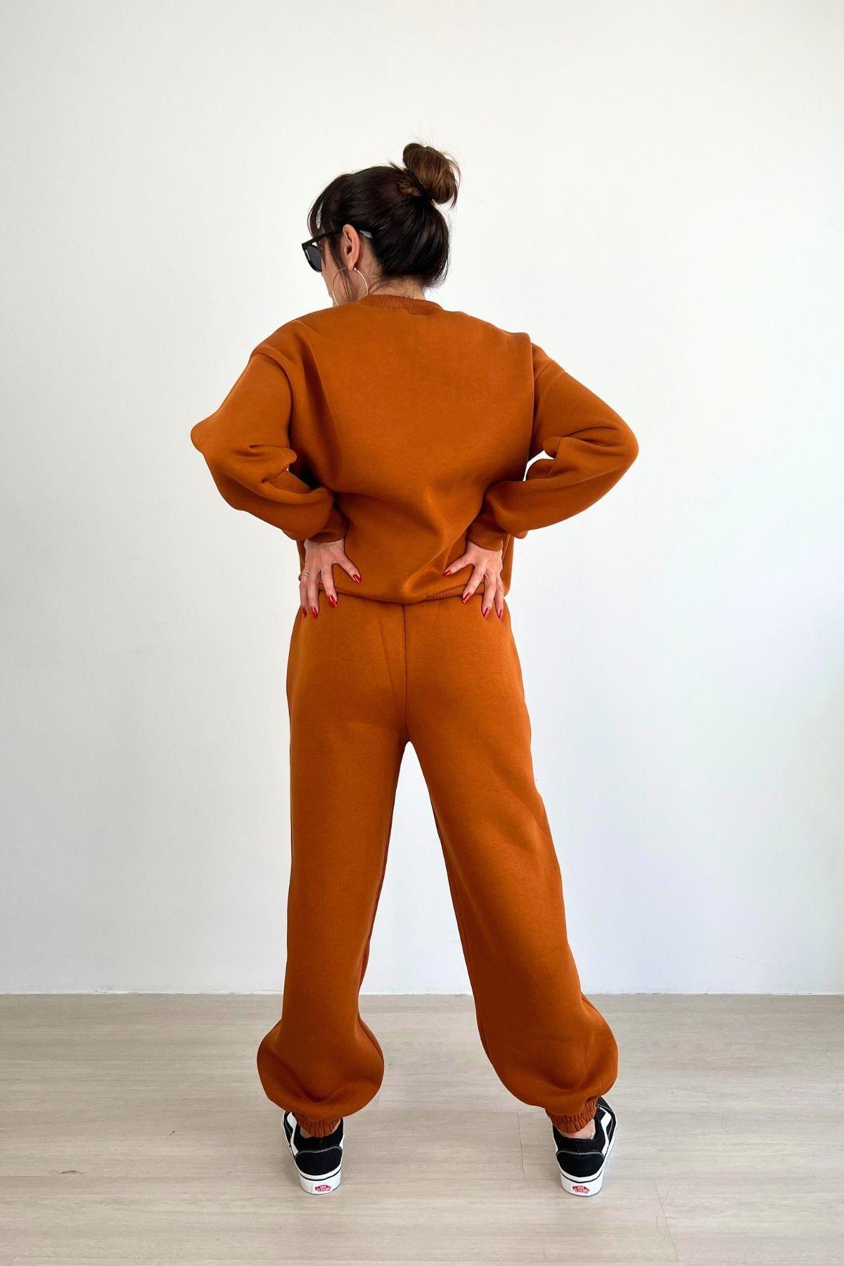Oversize Polarlı Premium Kalın Eşofman Takım Taba