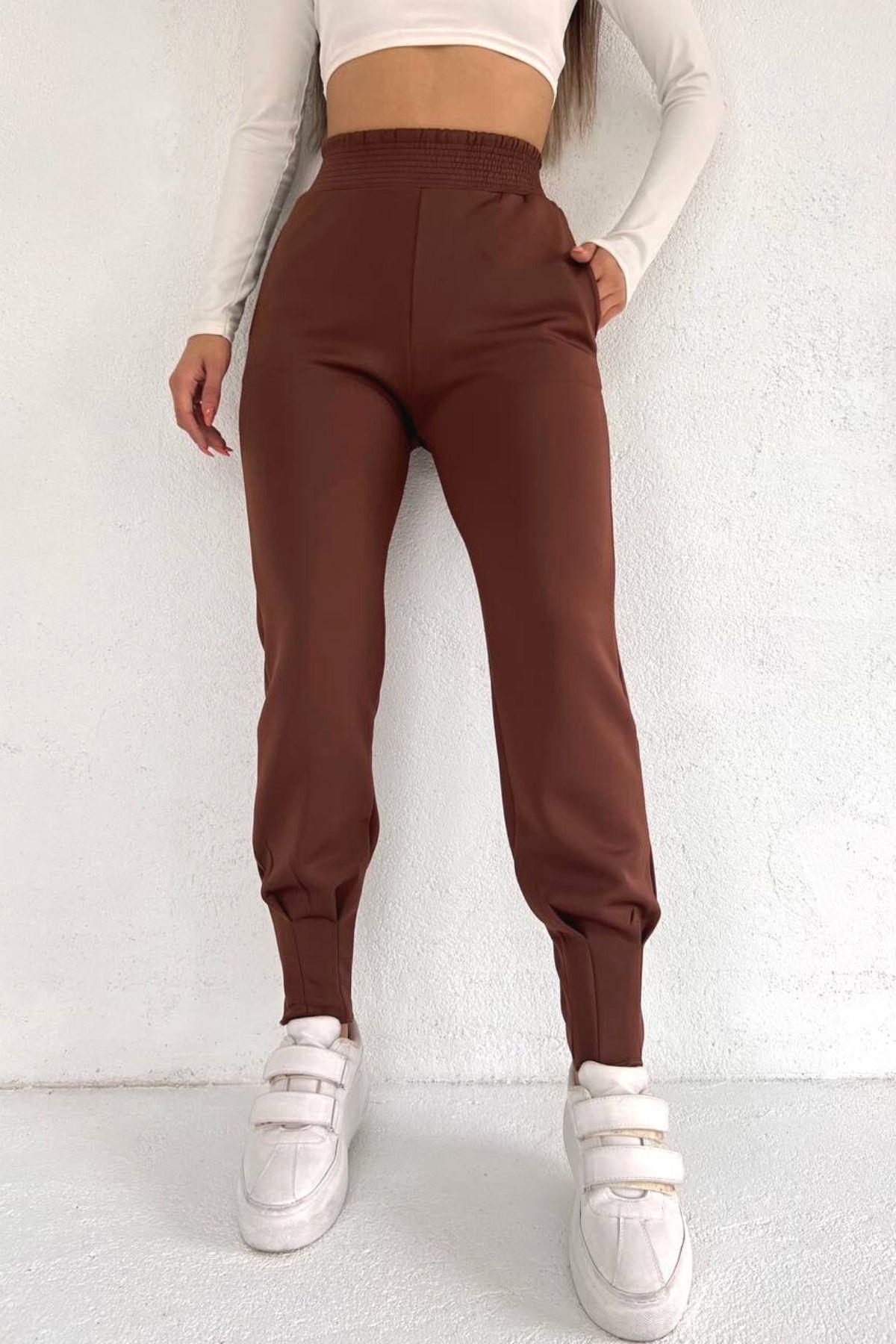 Paça Detaylı Dalgıç Pantolon Kahve