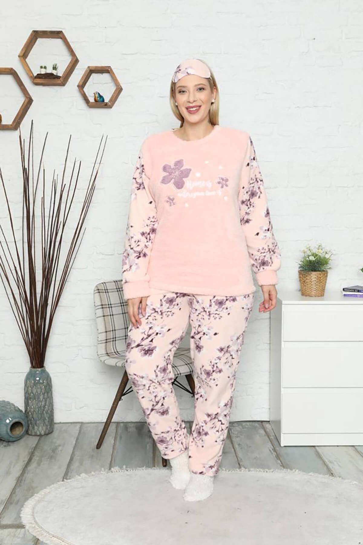 Polar Kadın Büyük Beden Pijama Takımı Pudra