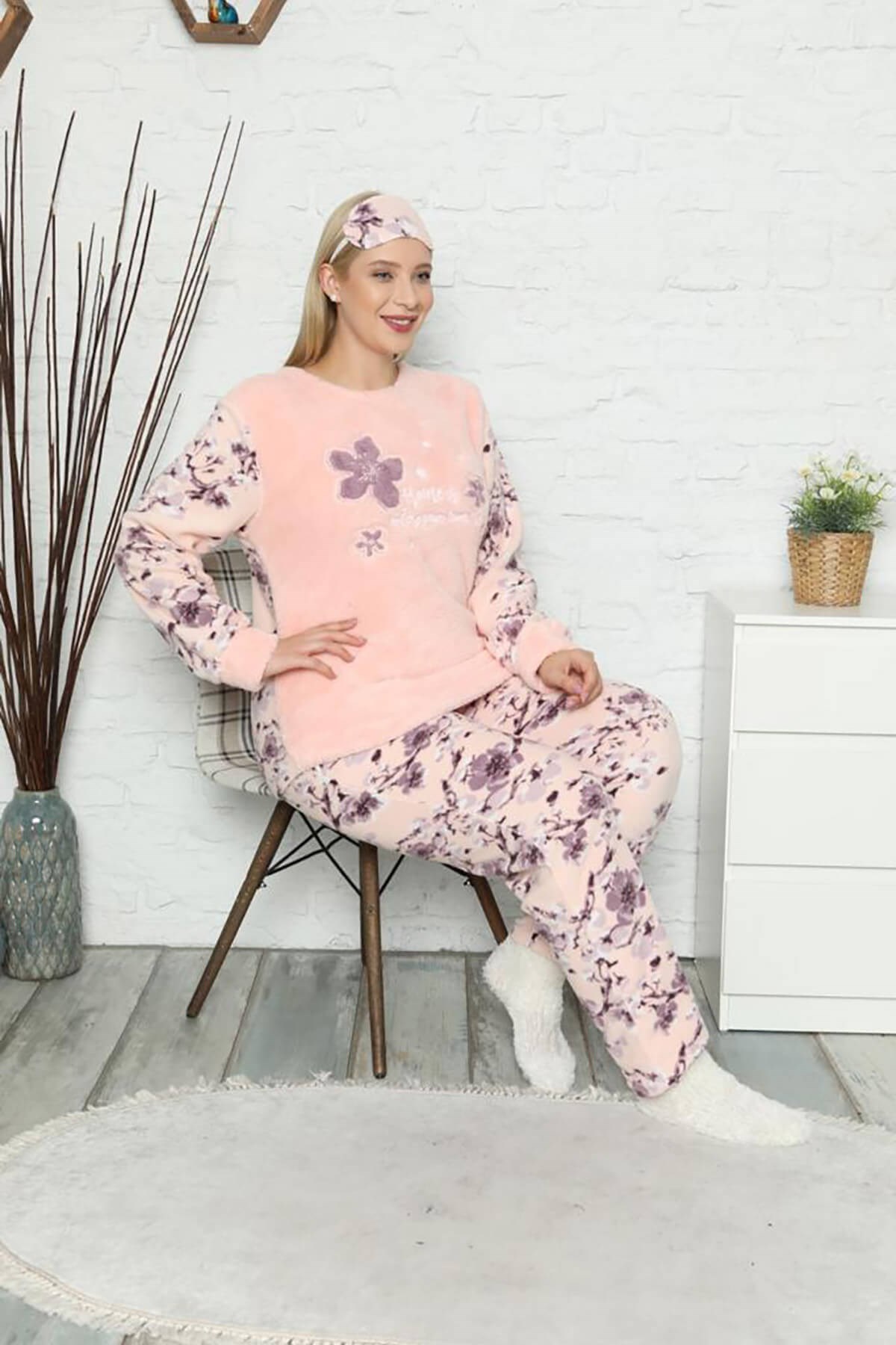 Polar Kadın Büyük Beden Pijama Takımı Pudra