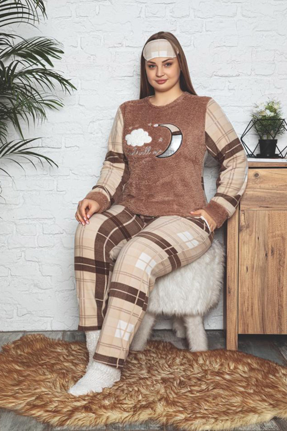 Polar Kadın Büyük Beden Pijama Takımı Vizon