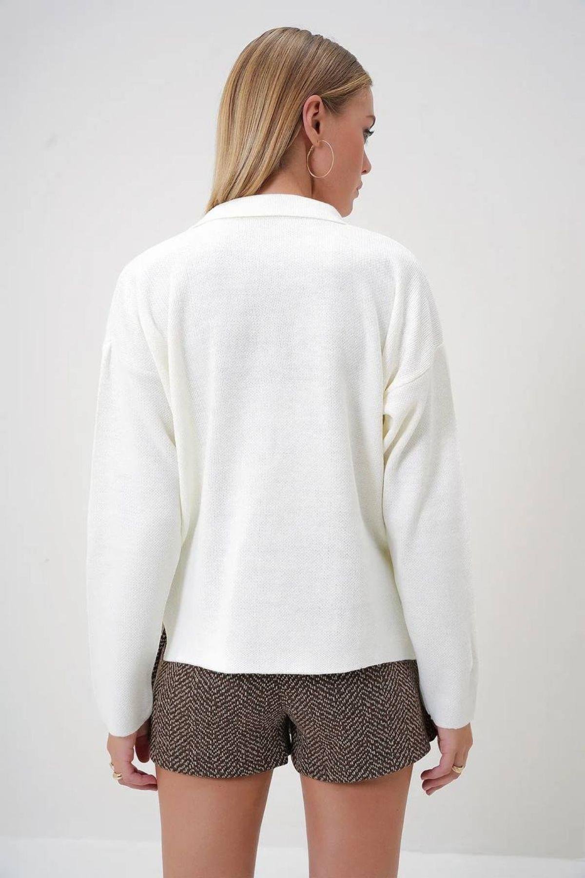 Polo Yaka Salaş Kazak Ekru