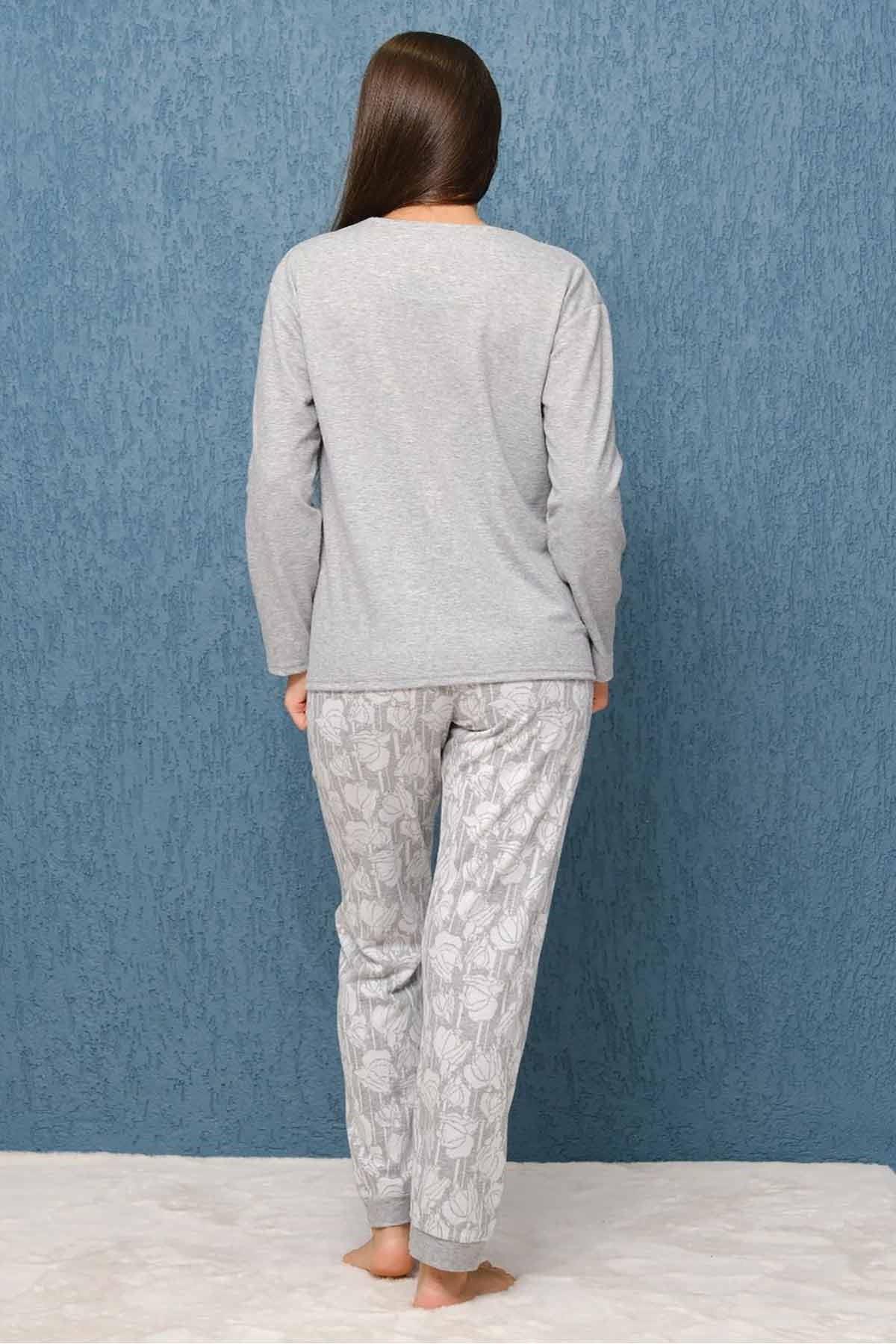 Possible Jakarlı Gri Kadın Pijama Takımı