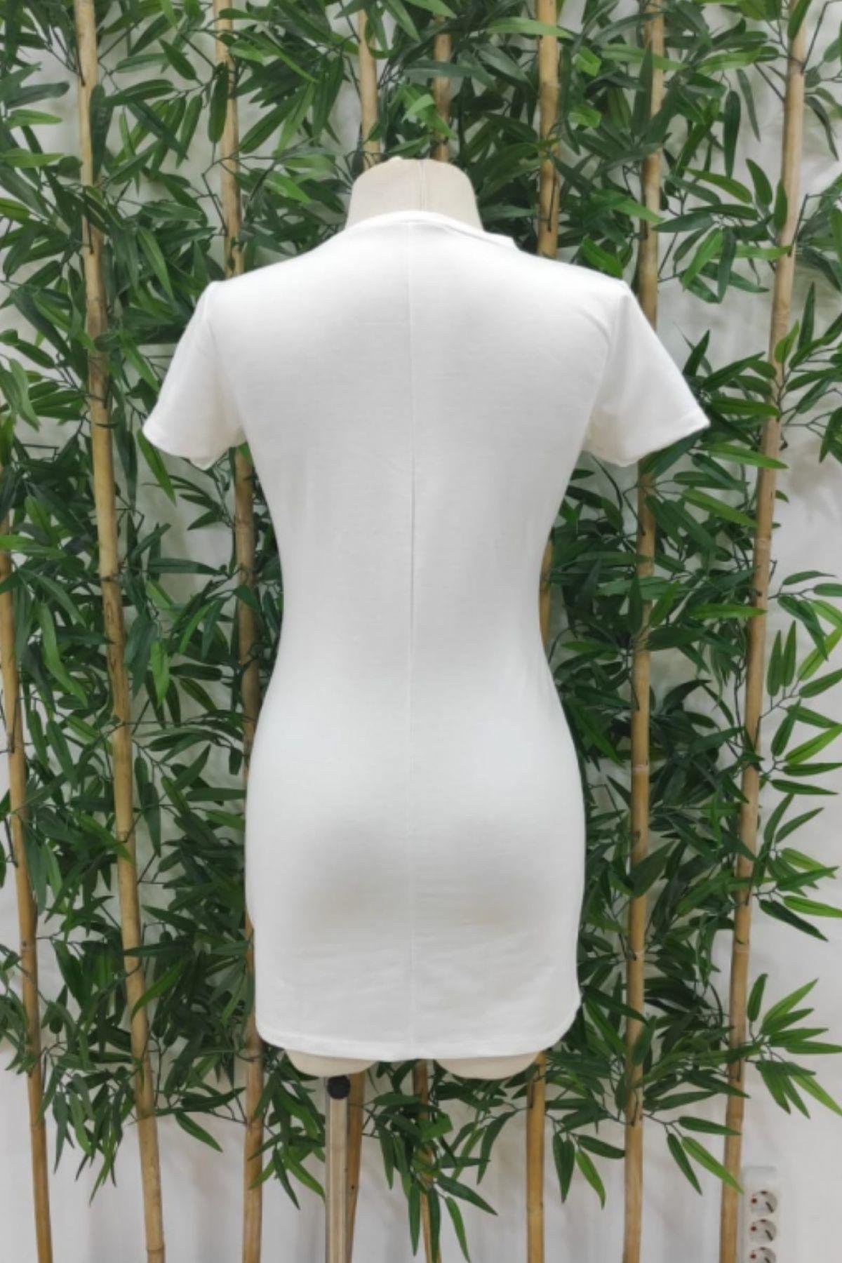 Queen Baskı İki İplik Mini Elbise Beyaz