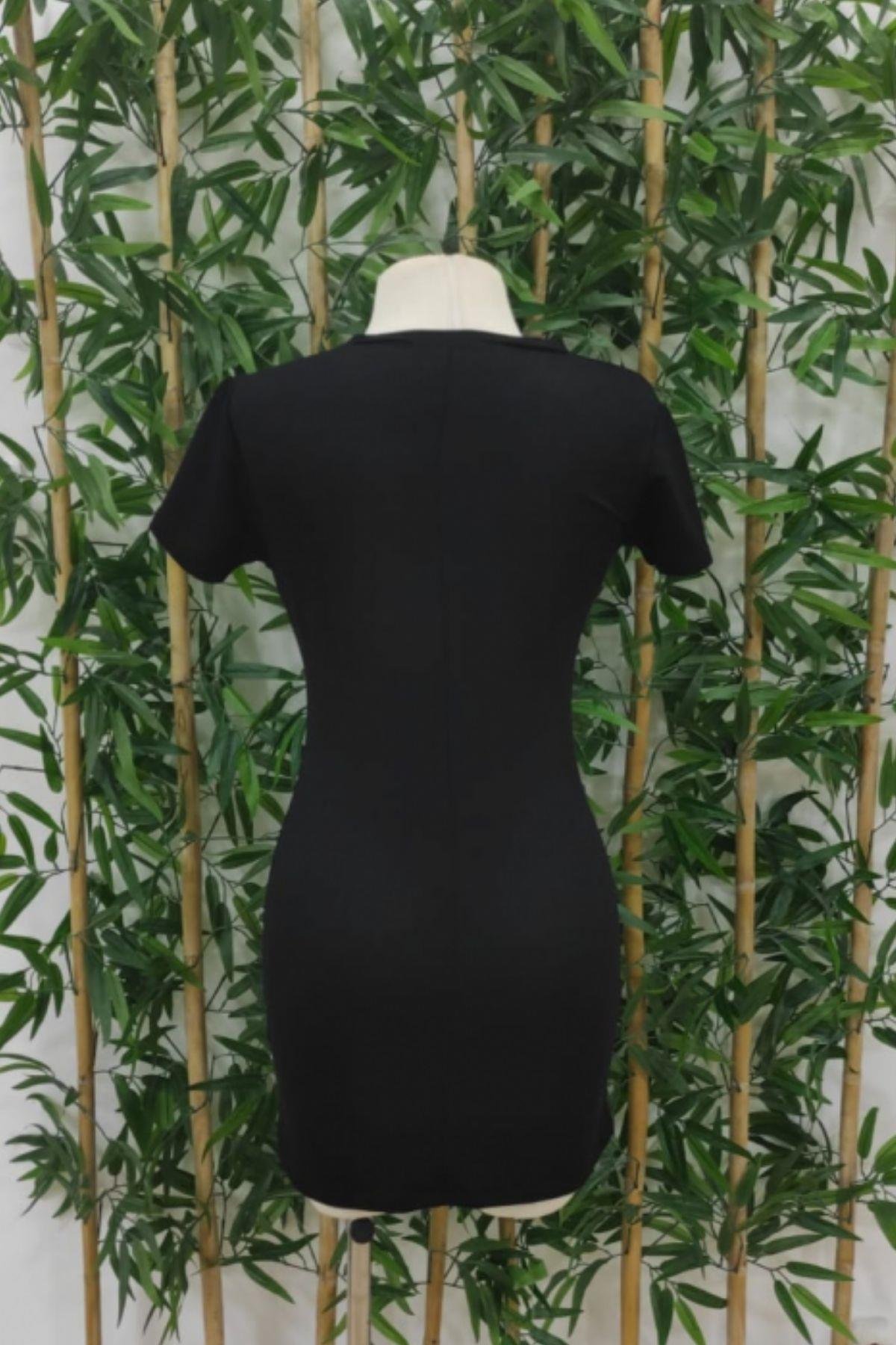 Queen Baskı İki İplik Mini Elbise Siyah