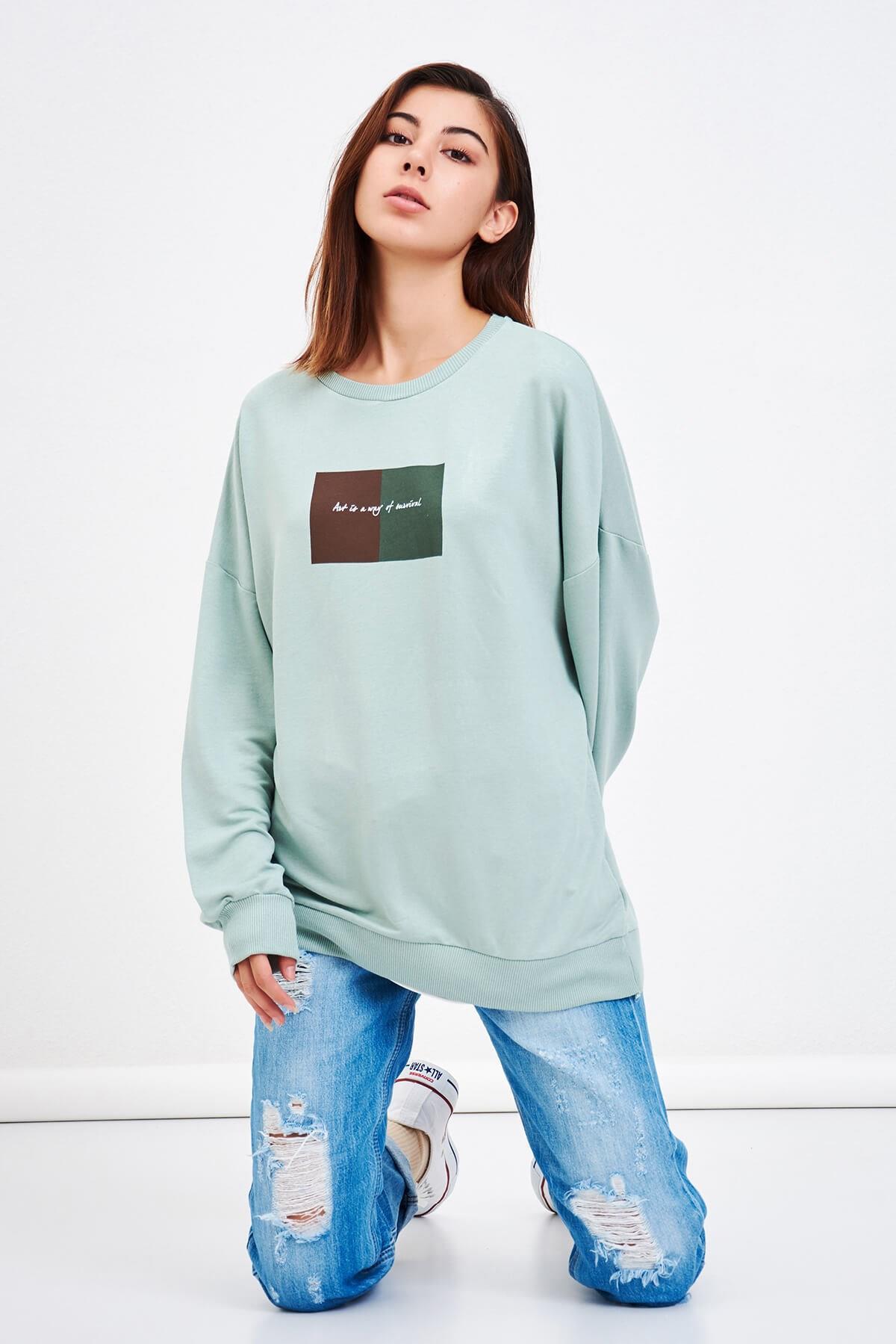 Rahat Kesim Kadın Sweat Mint