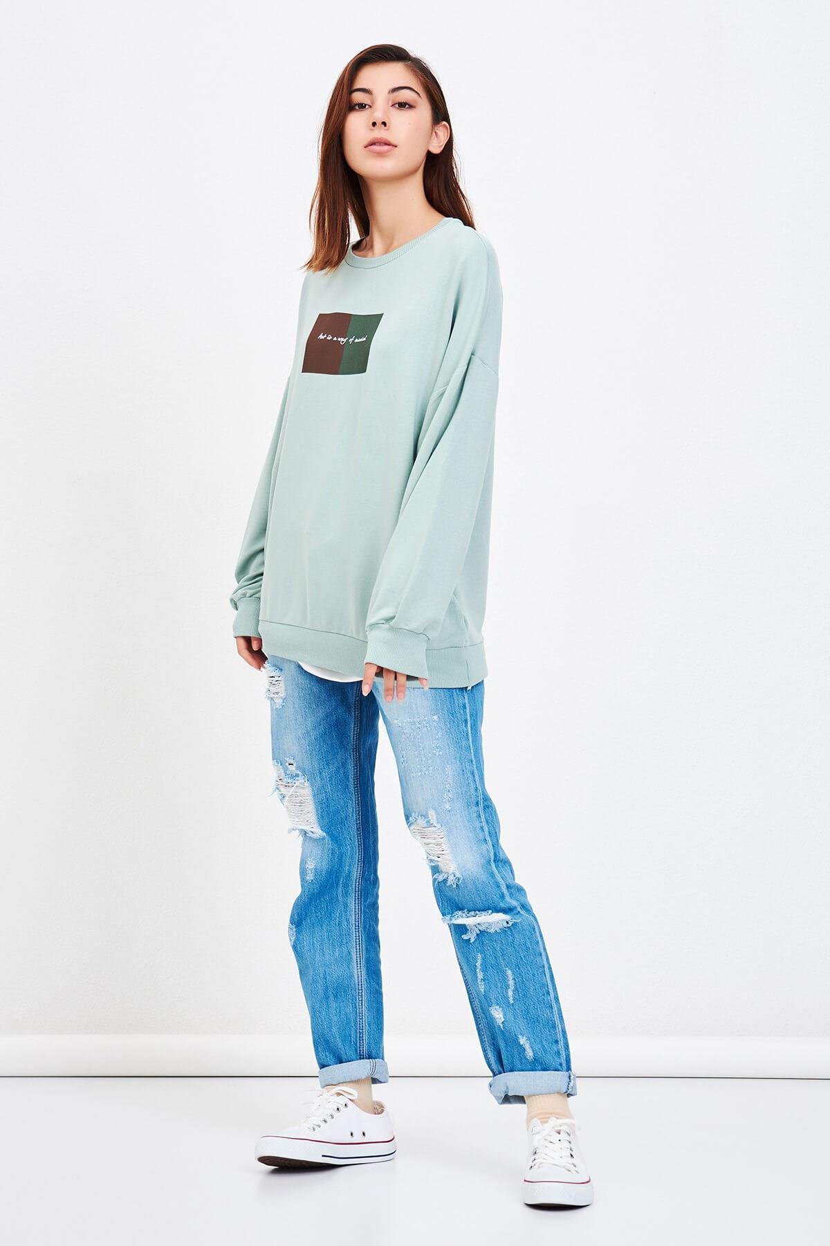 Rahat Kesim Kadın Sweat Mint