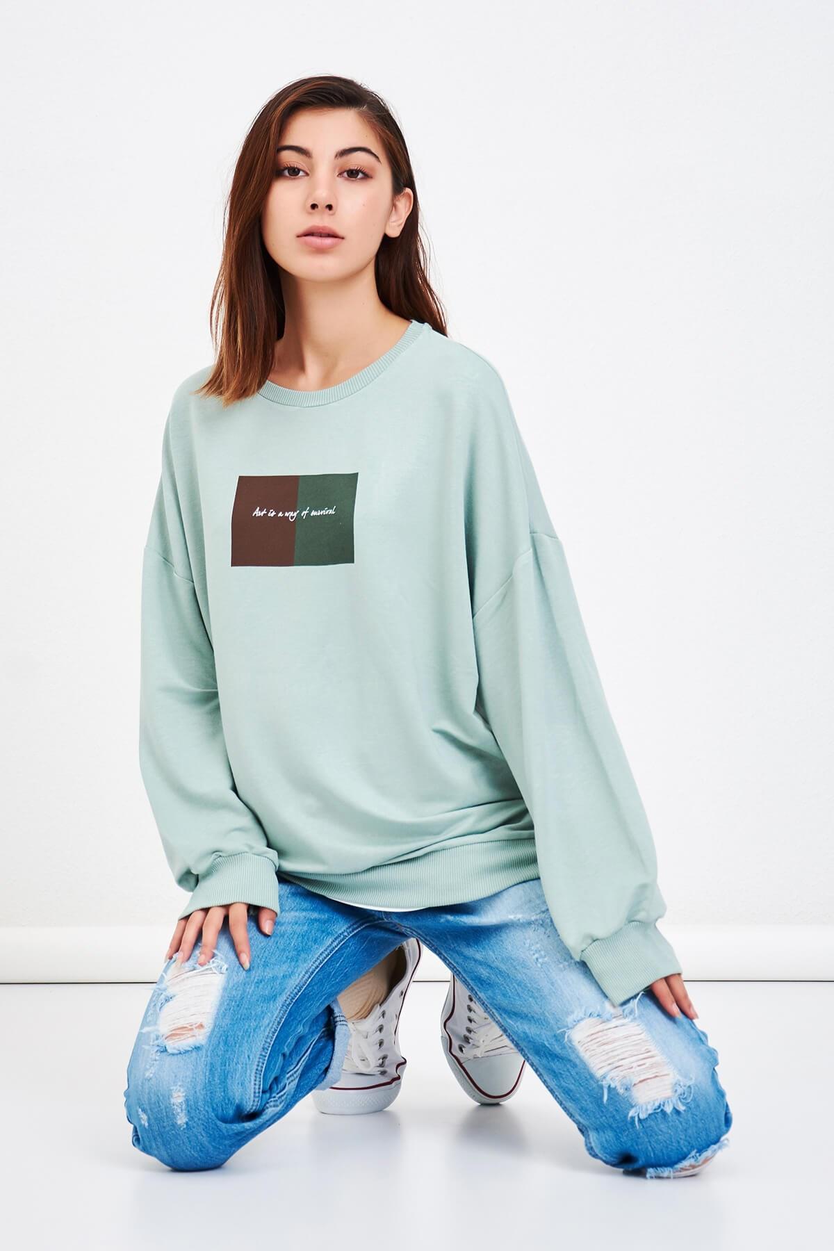 Rahat Kesim Kadın Sweat Mint