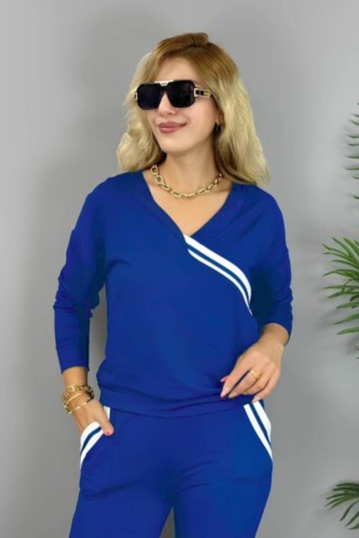 Ribana Detaylı İki İplik Penye İkili Takım Saks