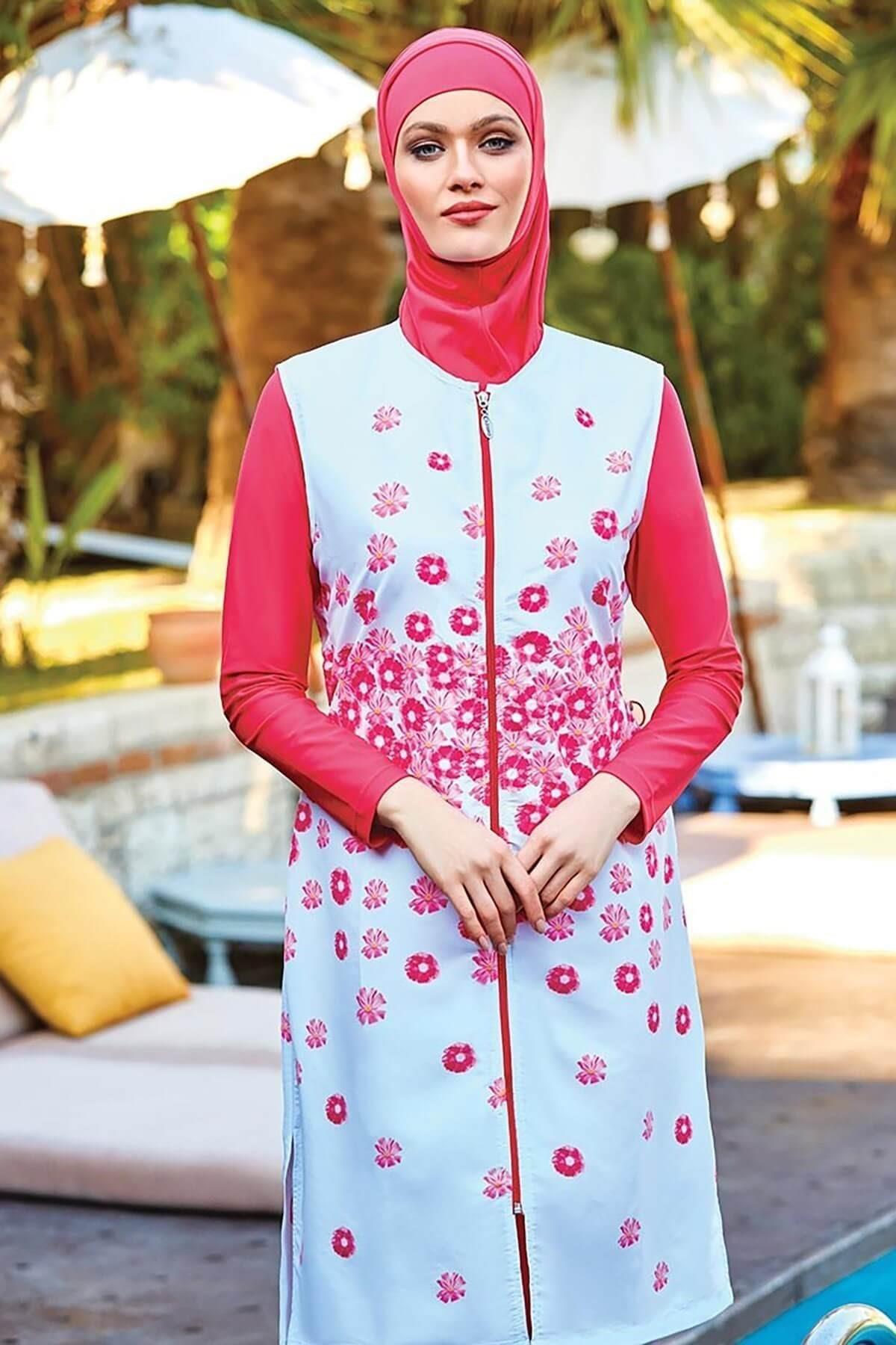 Rosy Yelekli Tam Kapalı Tesettür Mayo Mercan