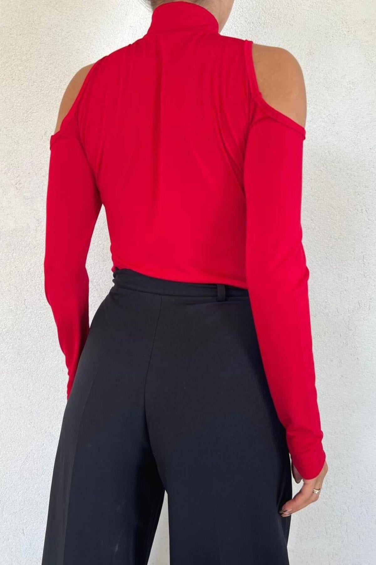Sandy Fermuarlı Body Suit Kırmızı