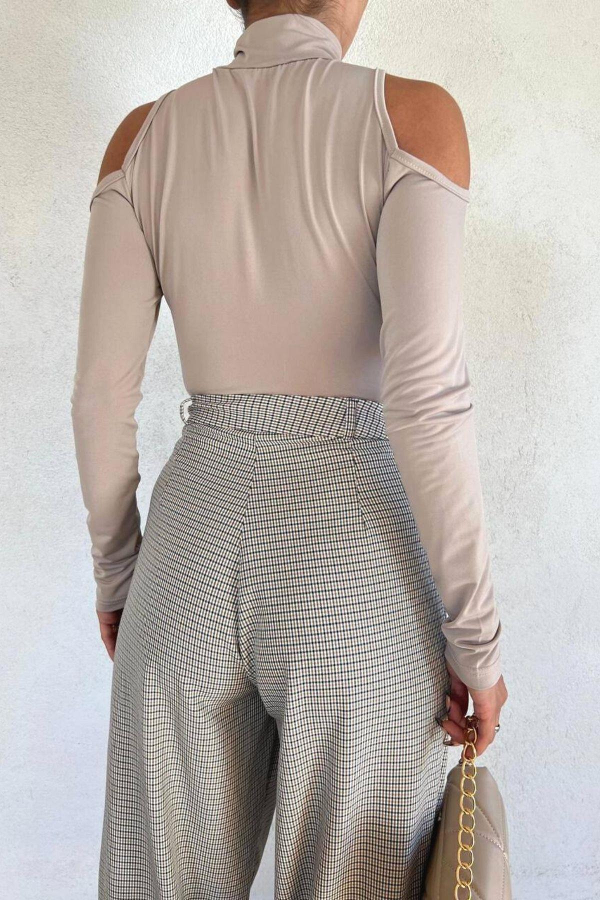 Sandy Fermuarlı Body Suit Vizon