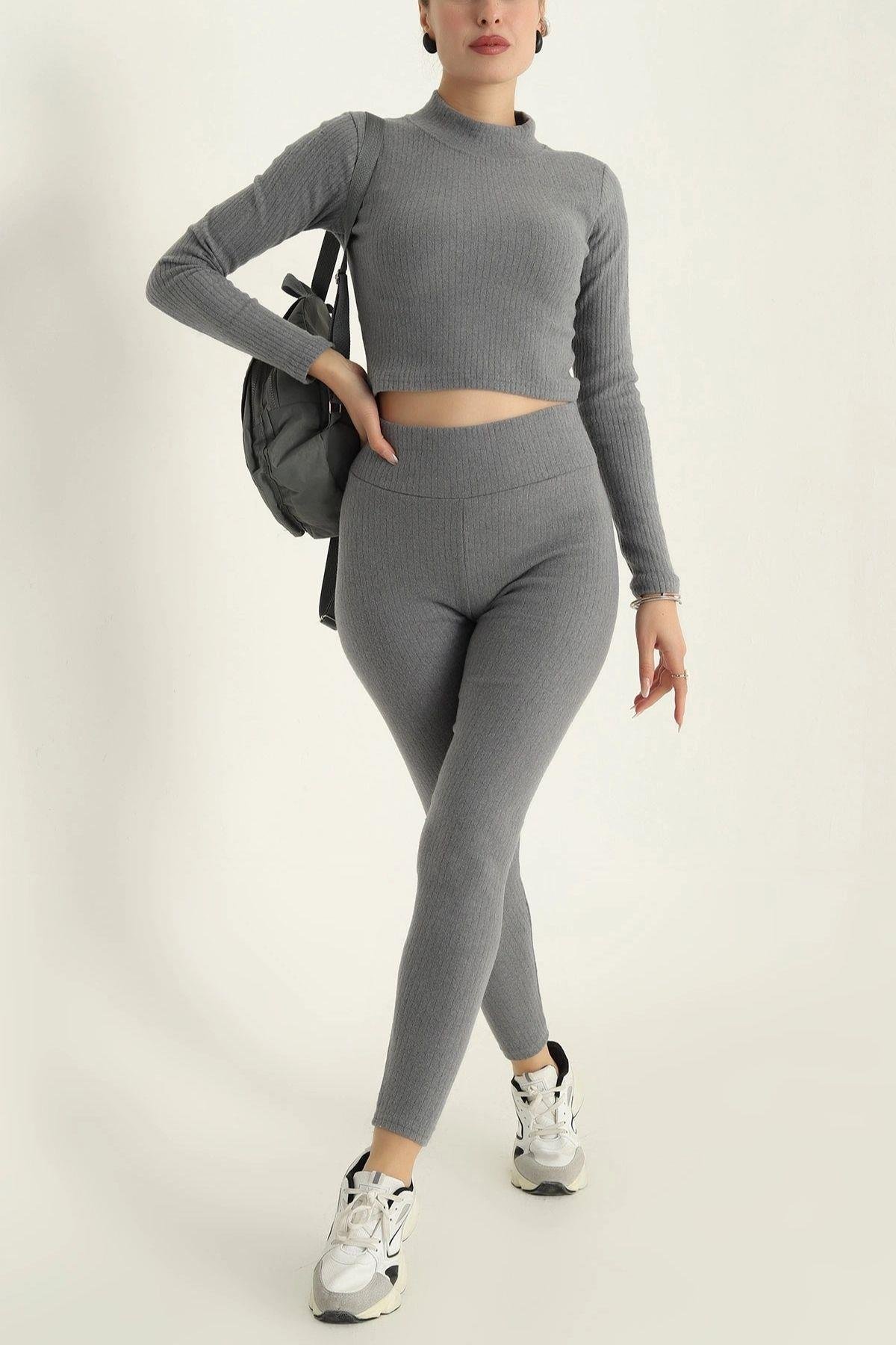 Şardonlu Triko İkili Takım Antrasit