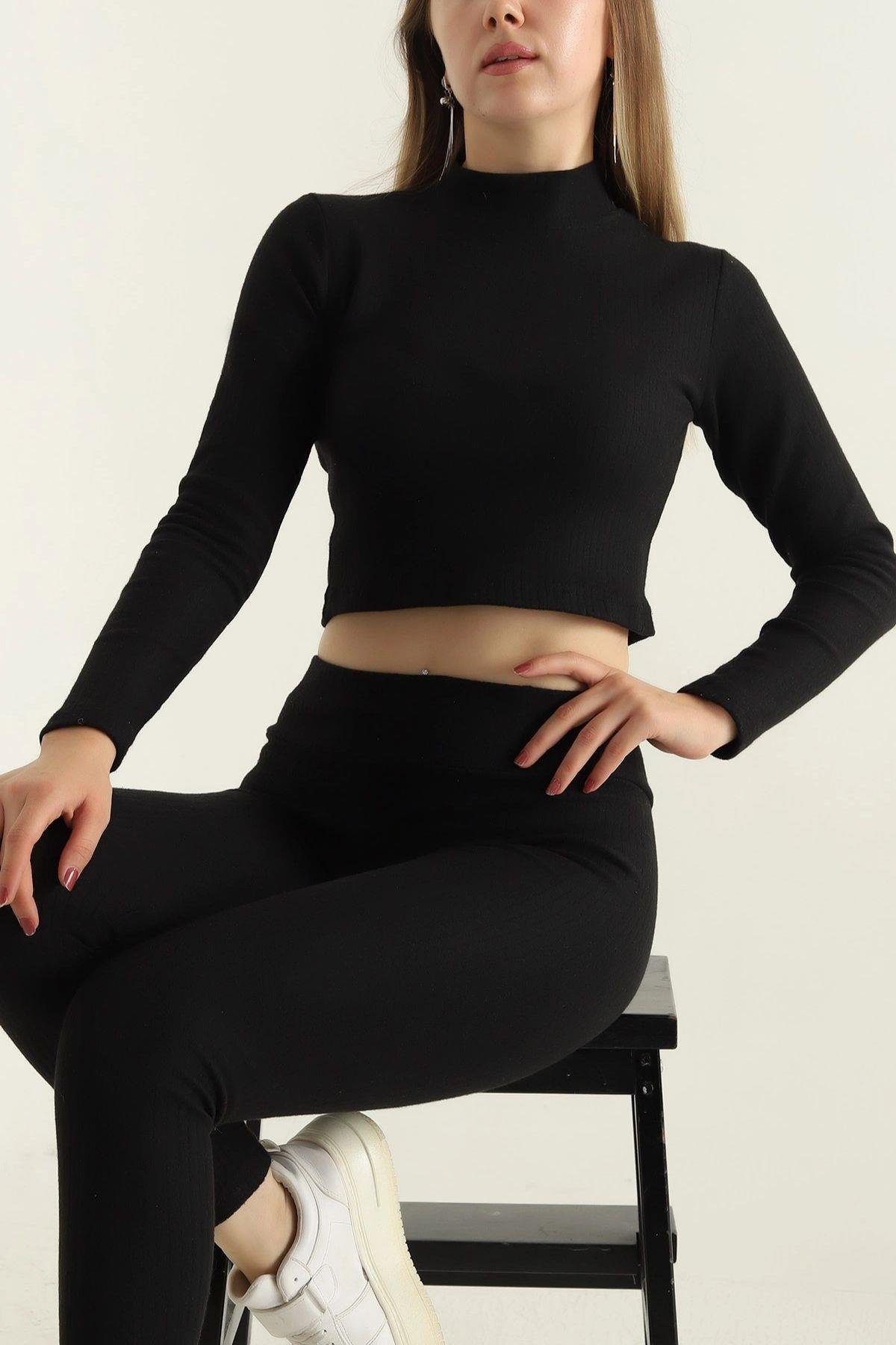 Şardonlu Triko İkili Takım Siyah