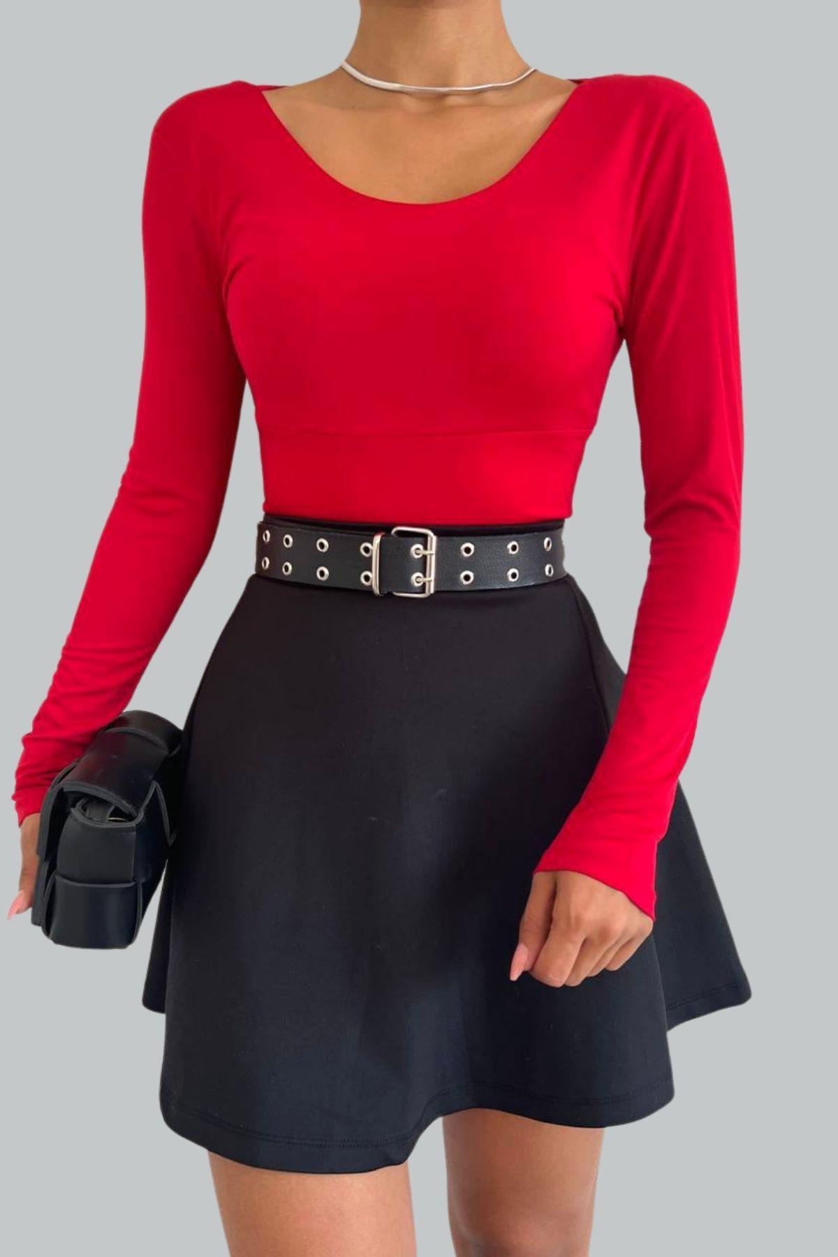 Sırt Dekolteli Crop Bluz Kırmızı