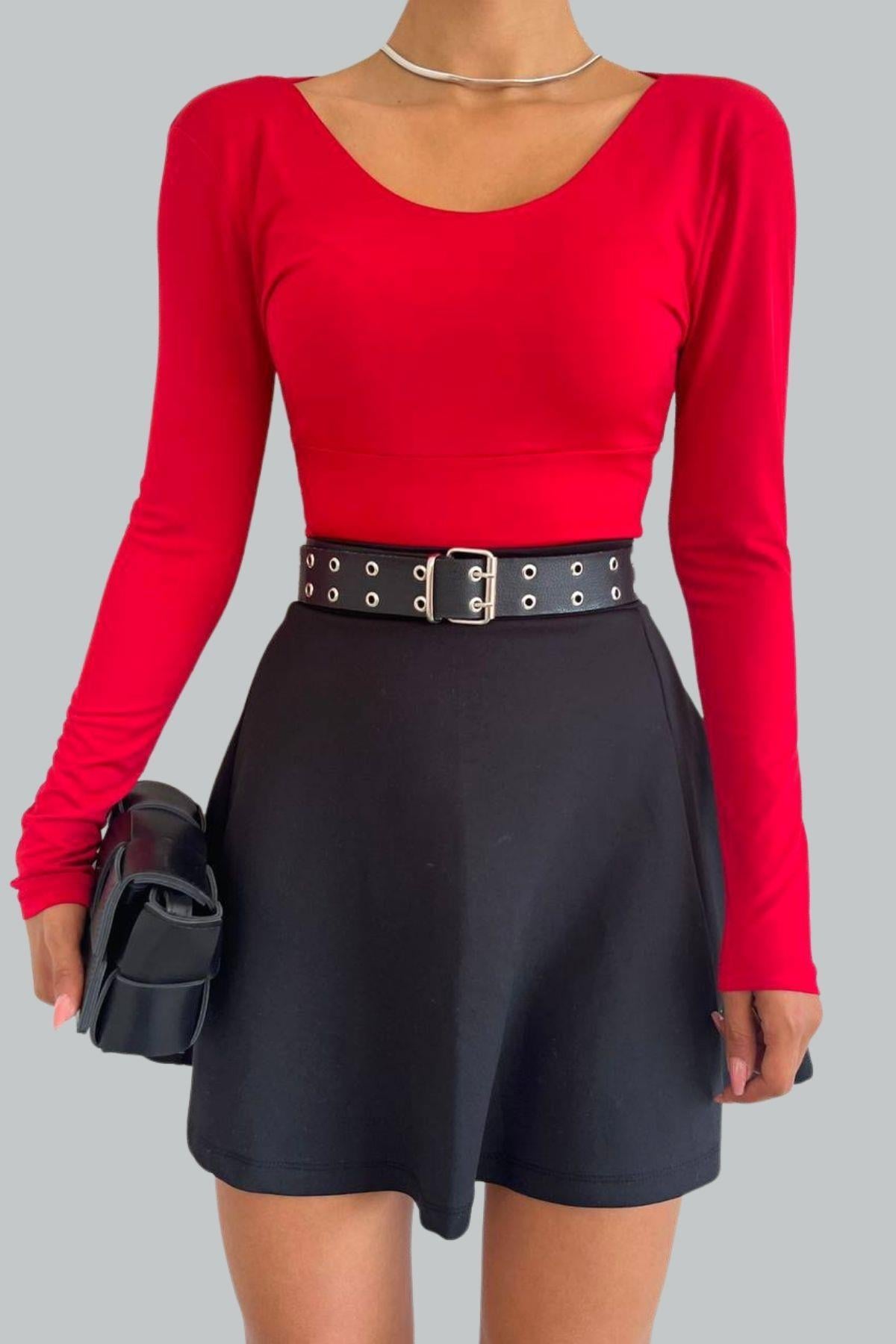 Sırt Dekolteli Crop Bluz Kırmızı