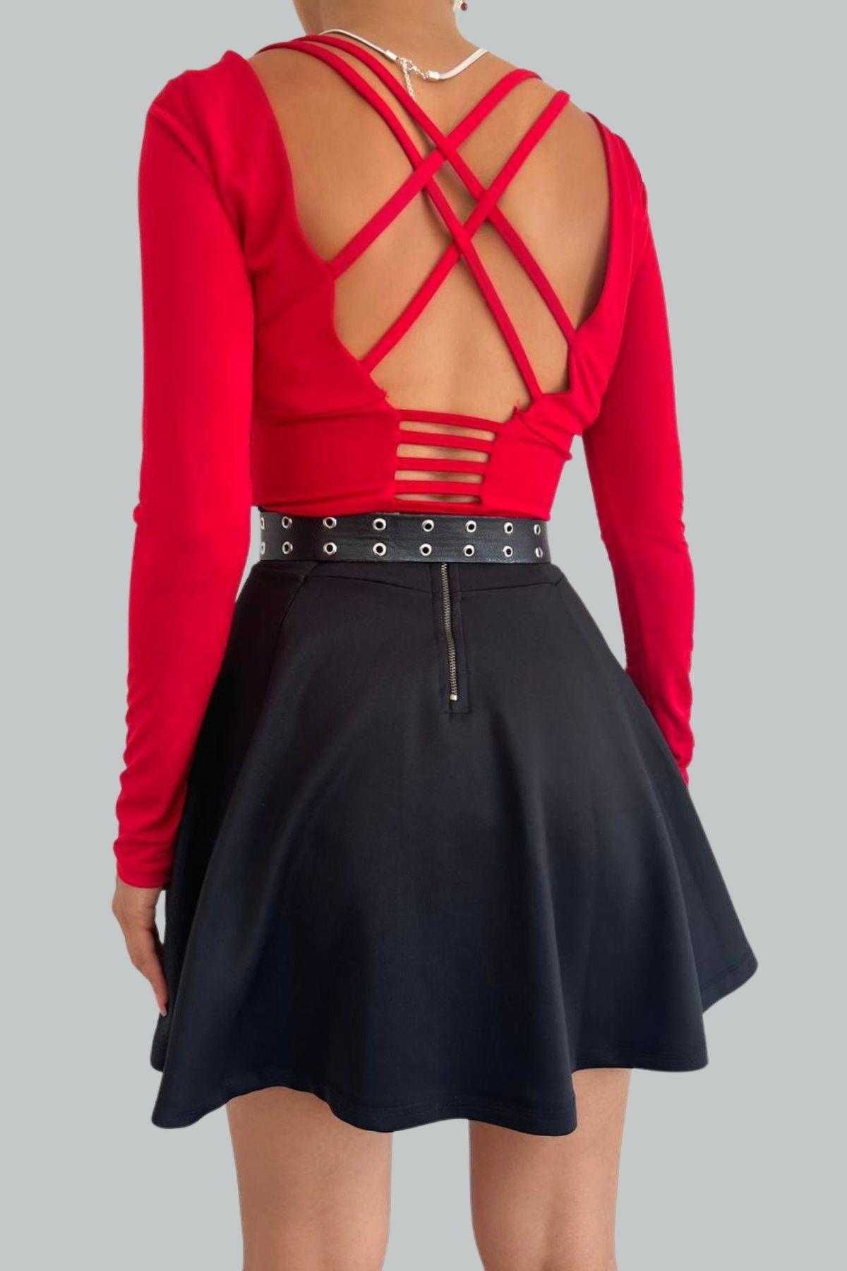 Sırt Dekolteli Crop Bluz Kırmızı