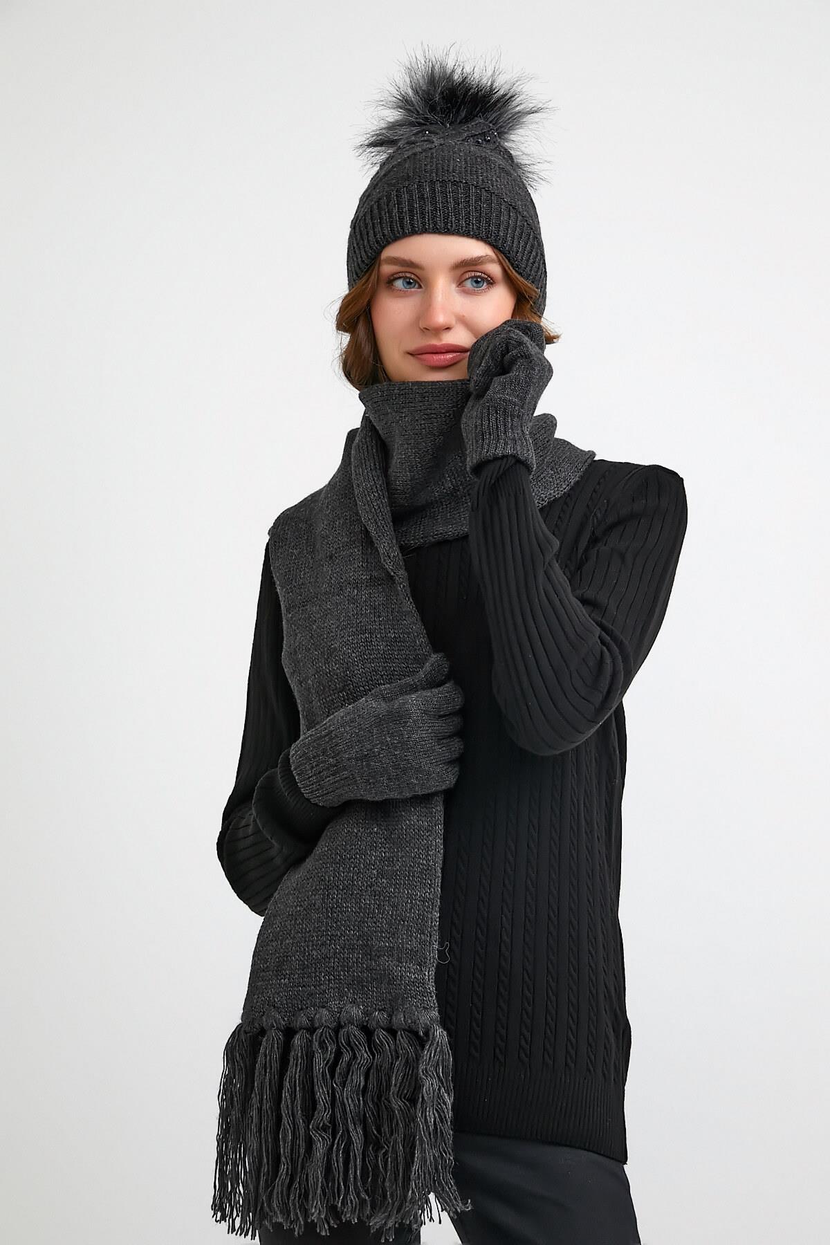 Super Soft Kadın Atkı Bere Eldiven Takımı
