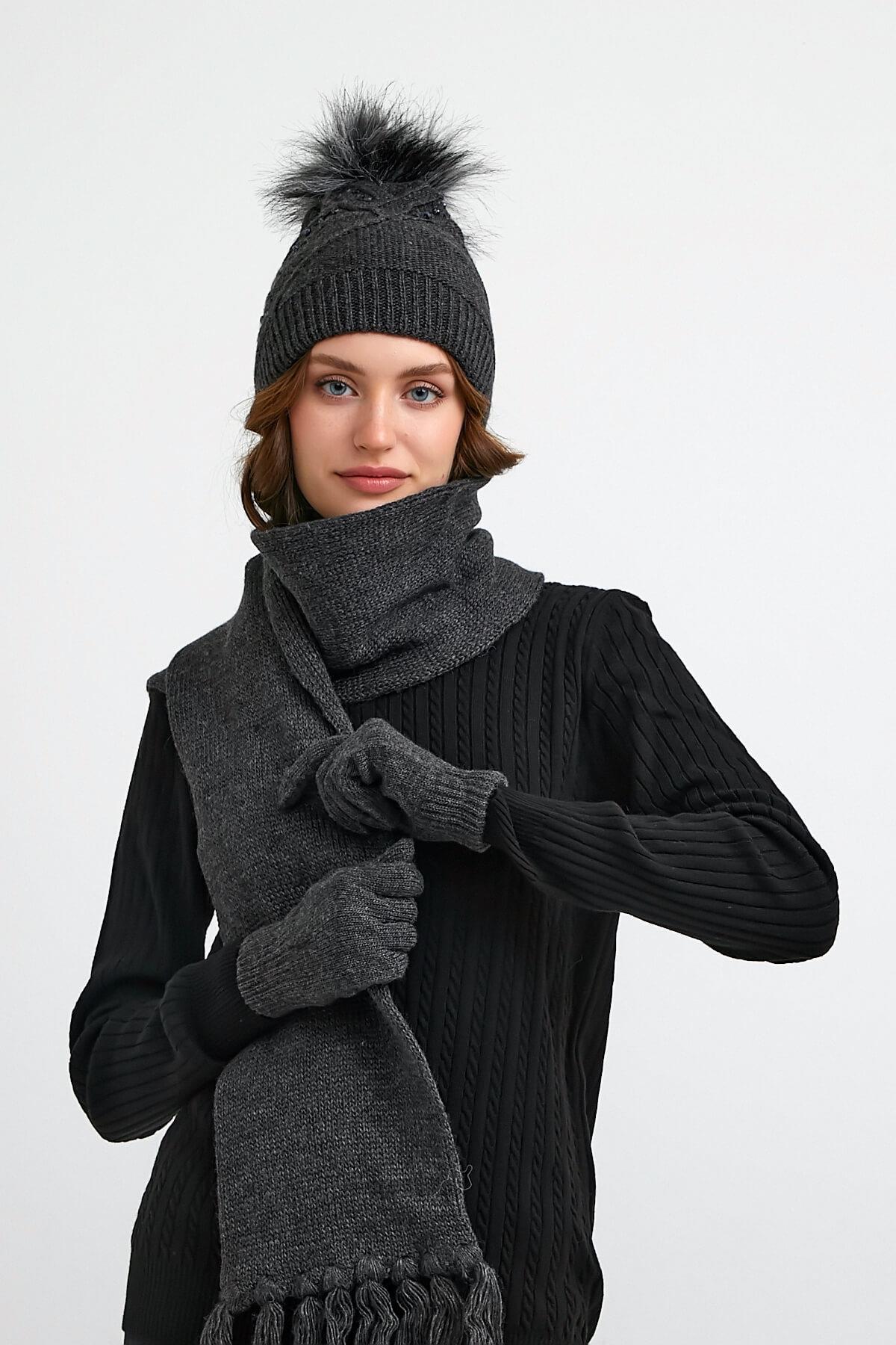 Super Soft Kadın Atkı Bere Eldiven Takımı