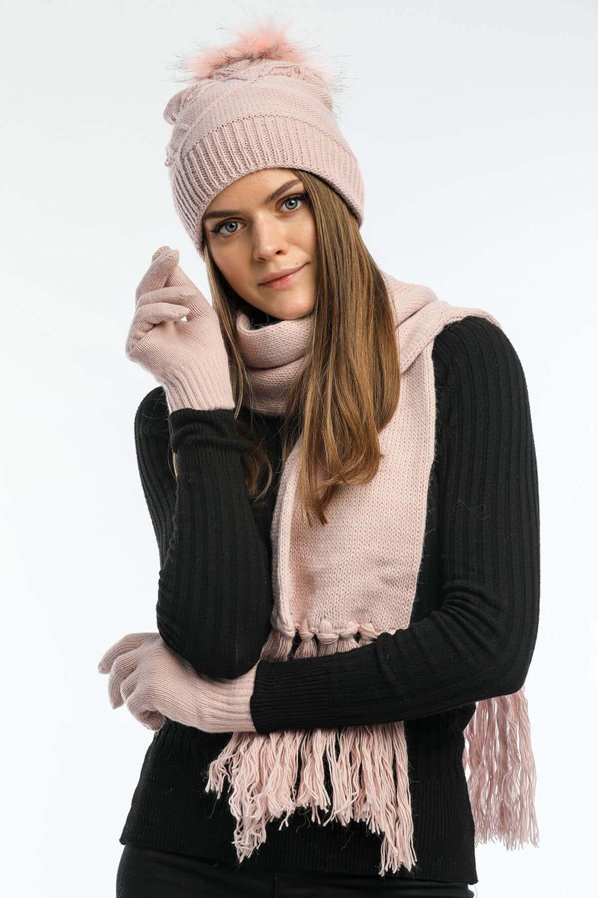 Super Soft Kadın Atkı Bere Eldiven Takımı
